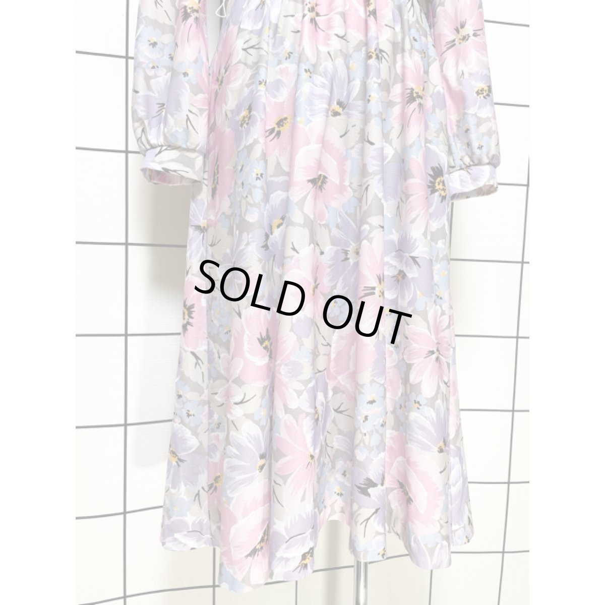 画像8: 花柄 襟切り替え UNIONMADE ウエストゴム レトロ 長袖 アメリカ古着 ヴィンテージワンピース (8)