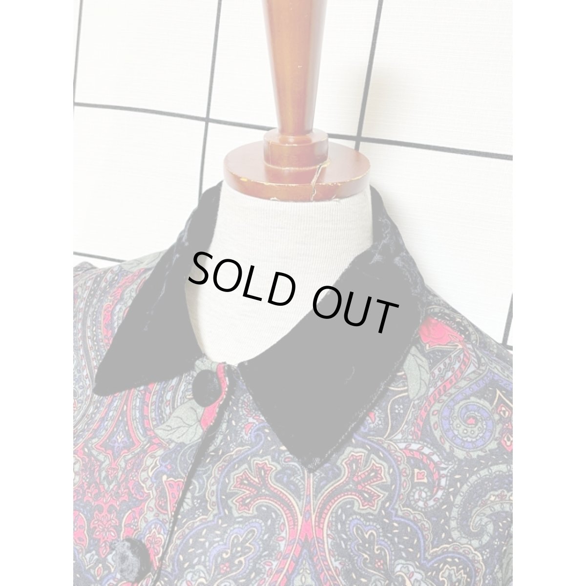 画像5: 薔薇柄 ベルベット切り替え ウエストゴム レトロ 長袖 アメリカ古着 ヴィンテージワンピース (5)