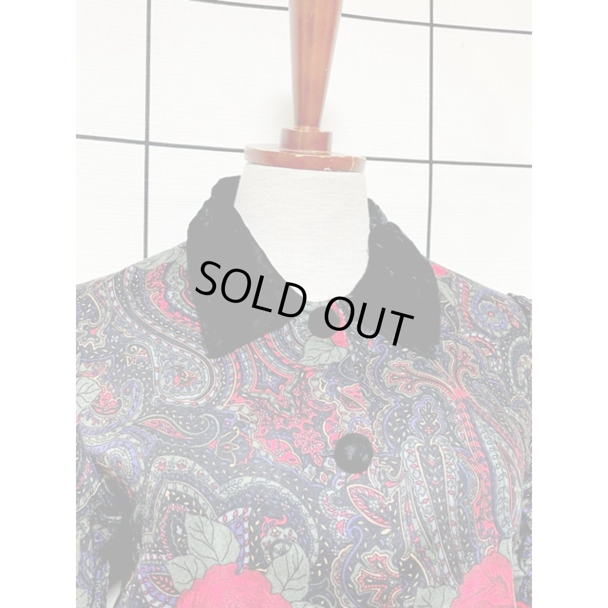 画像6: 薔薇柄 ベルベット切り替え ウエストゴム レトロ 長袖 アメリカ古着 ヴィンテージワンピース (6)