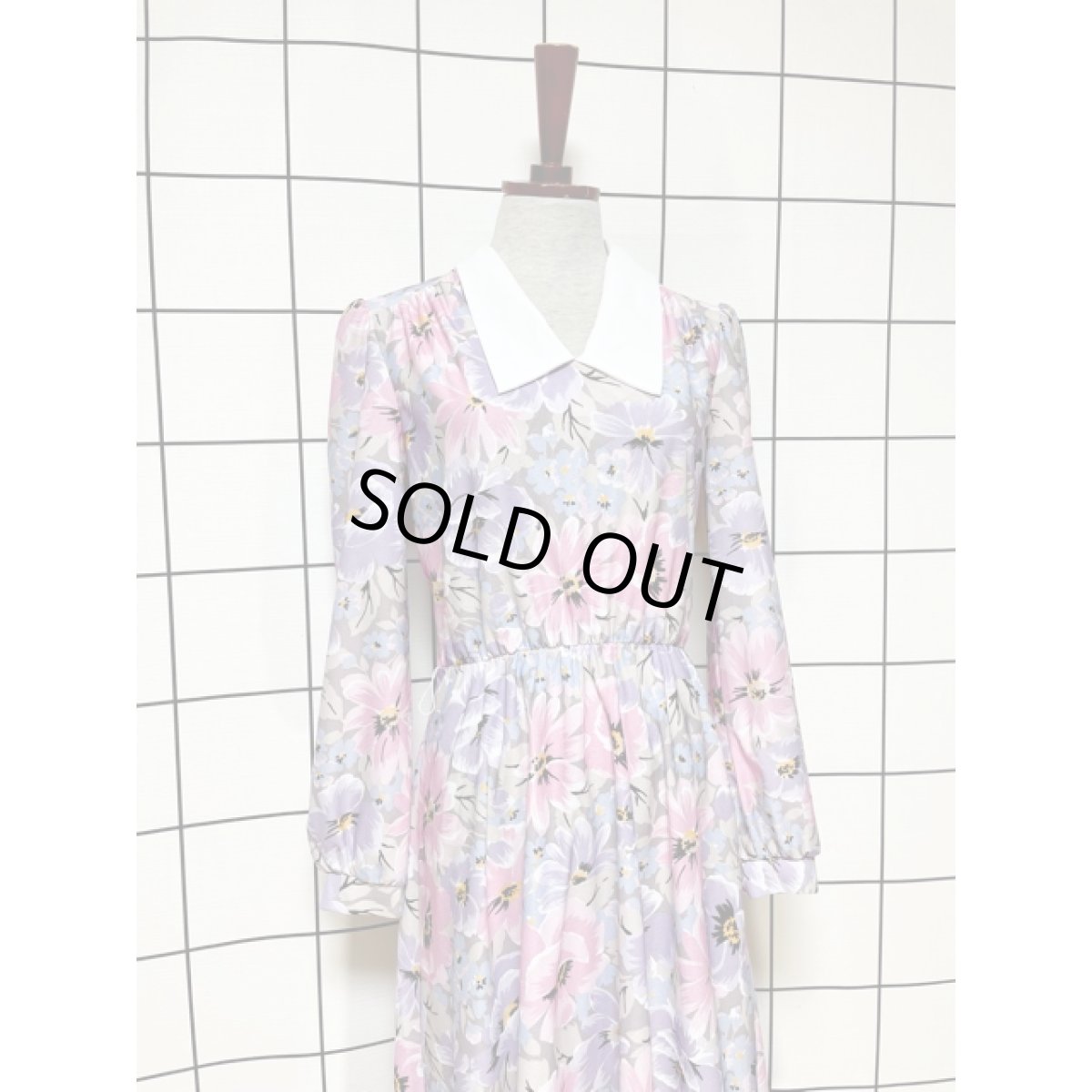 画像3: 花柄 襟切り替え UNIONMADE ウエストゴム レトロ 長袖 アメリカ古着 ヴィンテージワンピース (3)