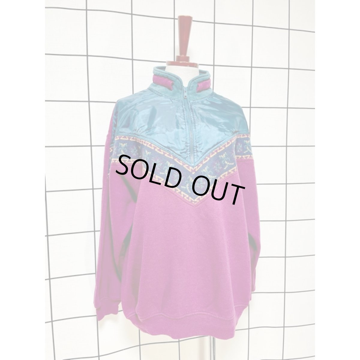 画像3: ナイロン切り替え ハーフジップ プルオーバー レトロ 古着 ヴィンテージスウェット (3)