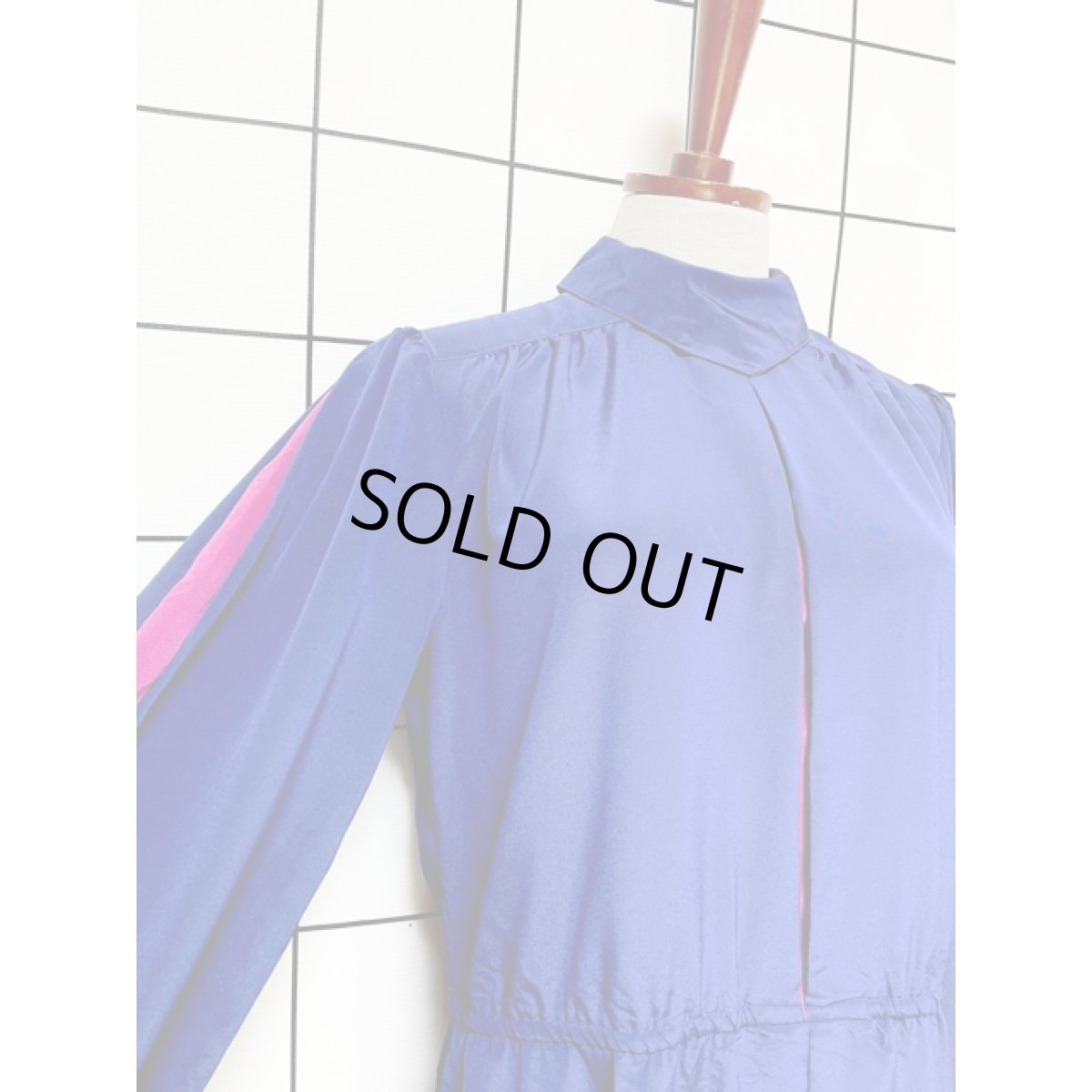 画像6: バイカラータックデザイン ネイビー ウエストゴム レトロ 長袖 アメリカ古着 ヴィンテージワンピース (6)