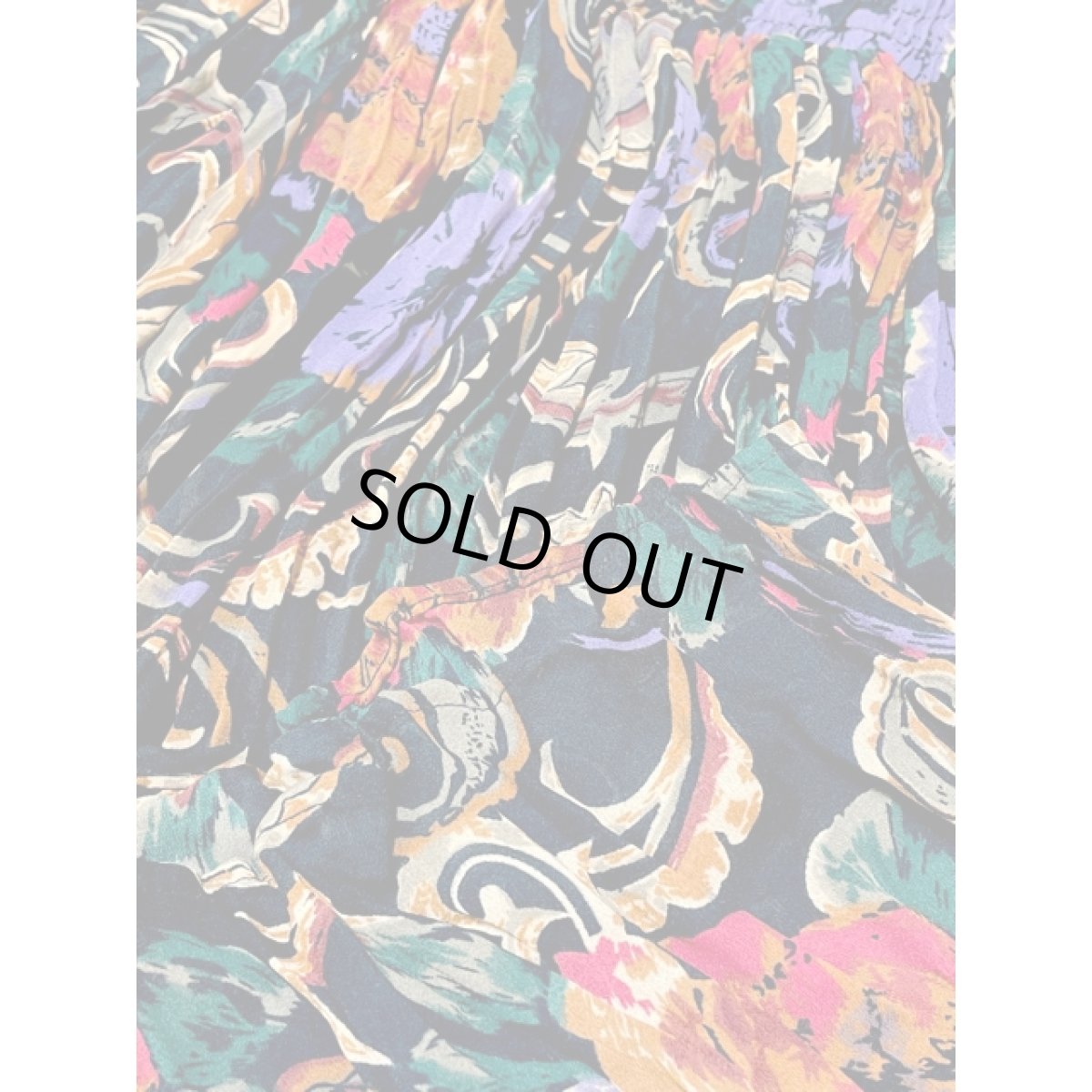 画像7: プリーツ 花柄 ブラック レトロ アメリカ古着 ヴィンテージロングスカート (7)