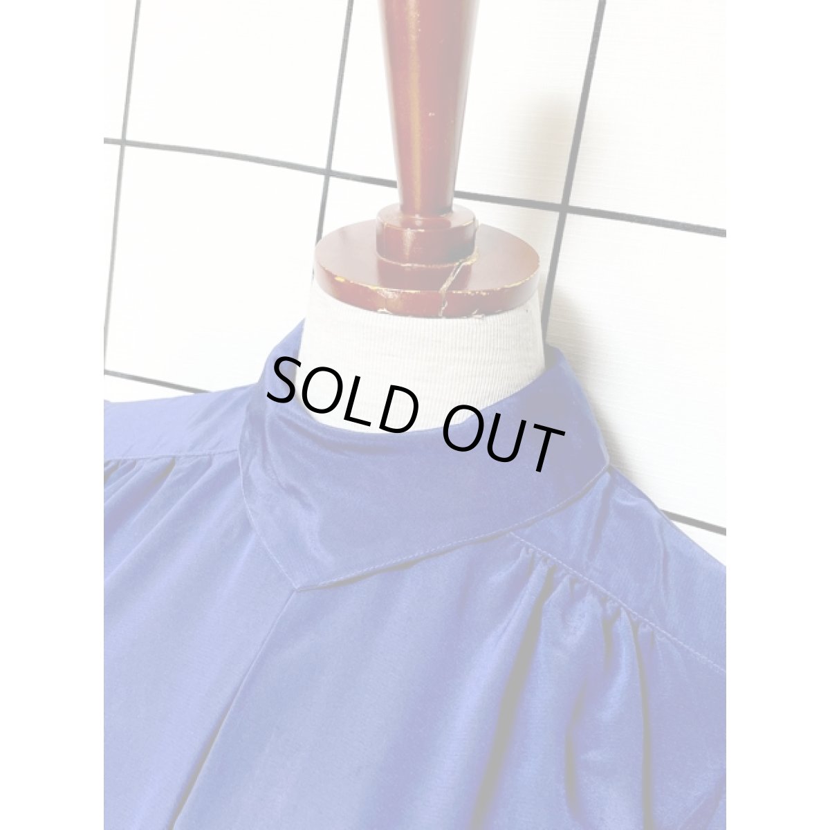 画像4: バイカラータックデザイン ネイビー ウエストゴム レトロ 長袖 アメリカ古着 ヴィンテージワンピース (4)