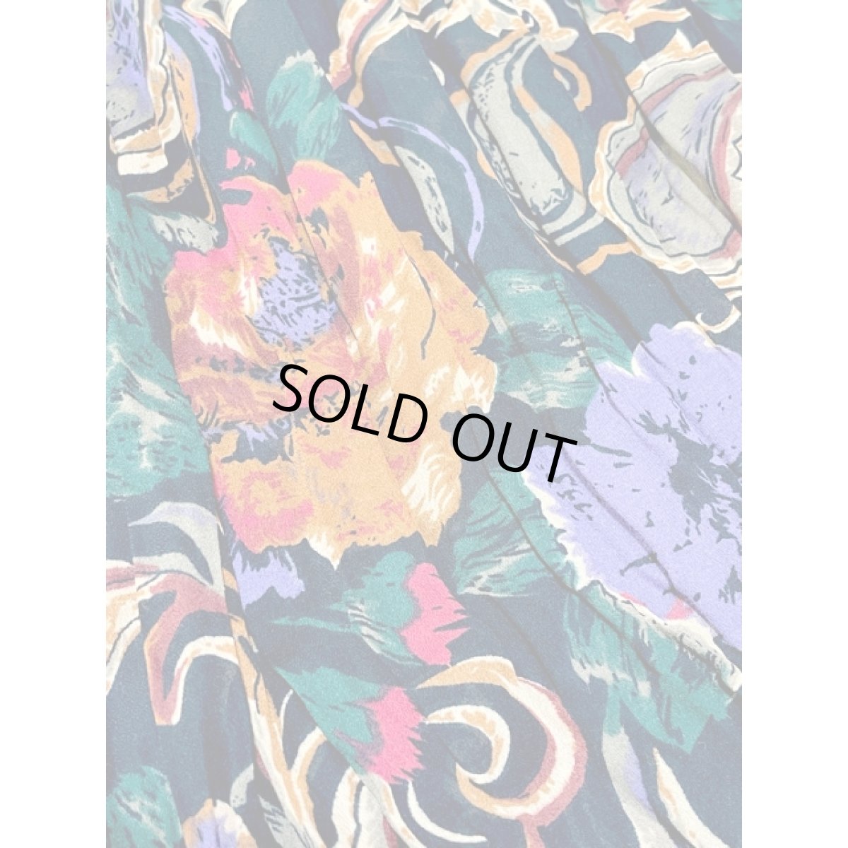 画像8: プリーツ 花柄 ブラック レトロ アメリカ古着 ヴィンテージロングスカート (8)