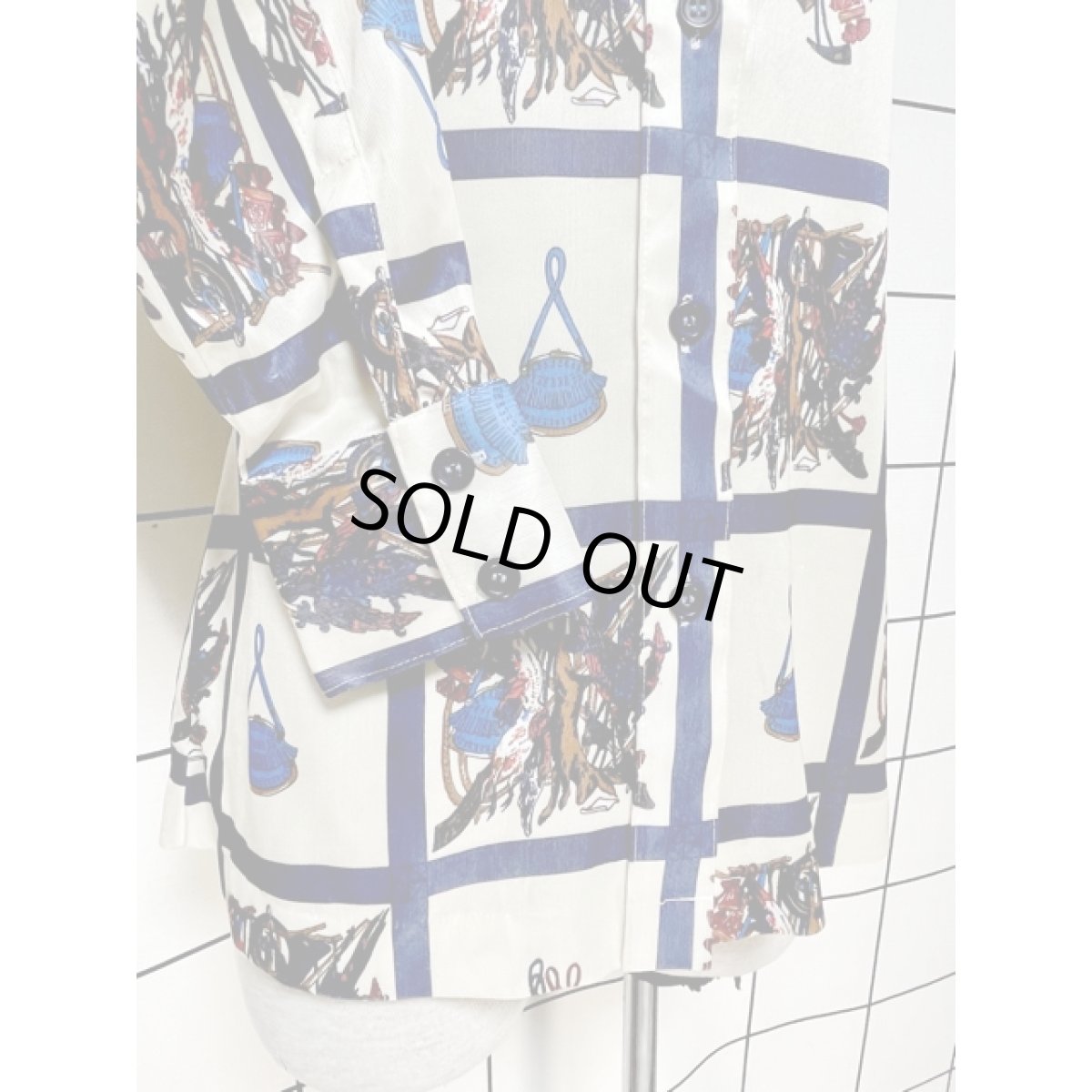 画像7: 鳥 うさぎ チェック柄 レトロ アメリカ古着 シャツ ヴィンテージブラウス (7)