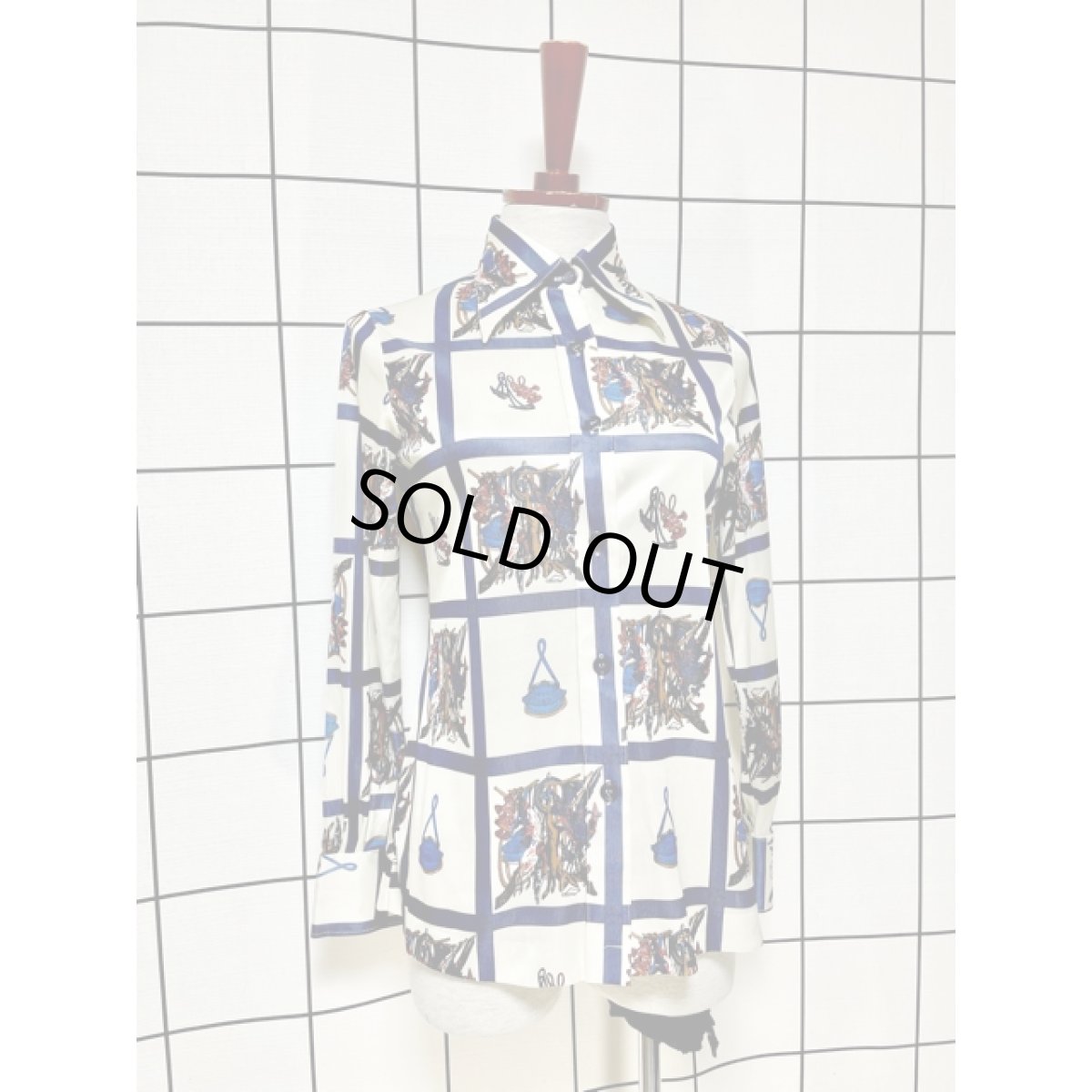 画像3: 鳥 うさぎ チェック柄 レトロ アメリカ古着 シャツ ヴィンテージブラウス (3)