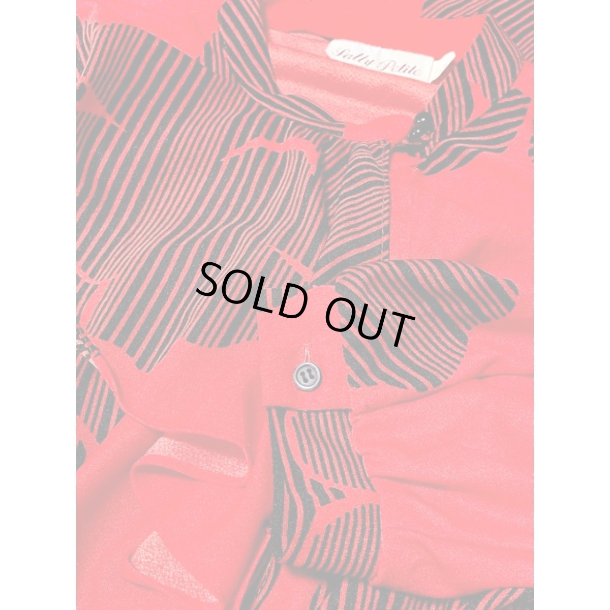 画像10: アシンメトリーフリル ストライプ レッド ブラック ウエストゴム レトロ アメリカ古着 ヴィンテージワンピース (10)