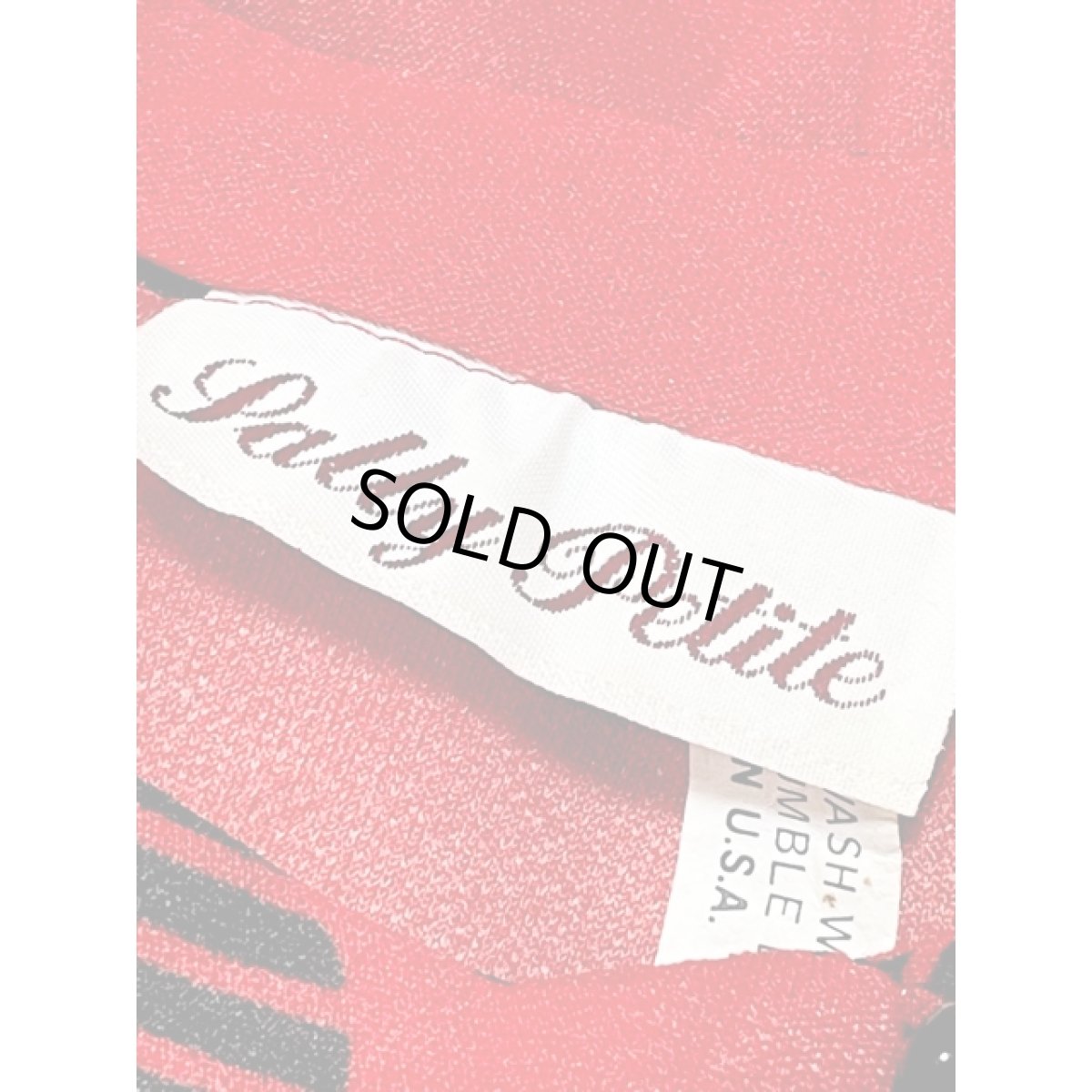 画像13: アシンメトリーフリル ストライプ レッド ブラック ウエストゴム レトロ アメリカ古着 ヴィンテージワンピース (13)