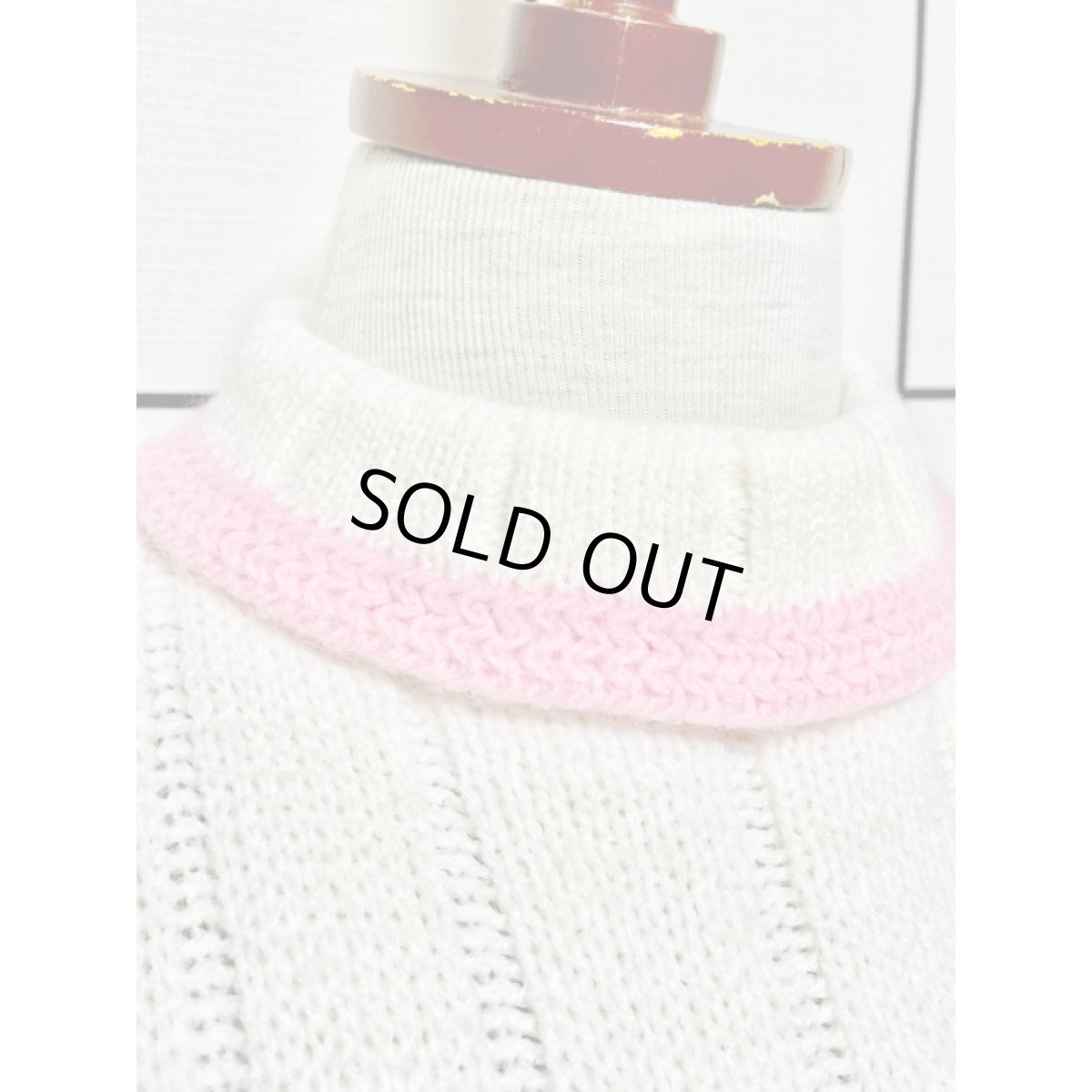 画像8: ボーダー タートルネック ホワイト ピンク レトロ アメリカ古着 ヴィンテージ ニットベスト (8)