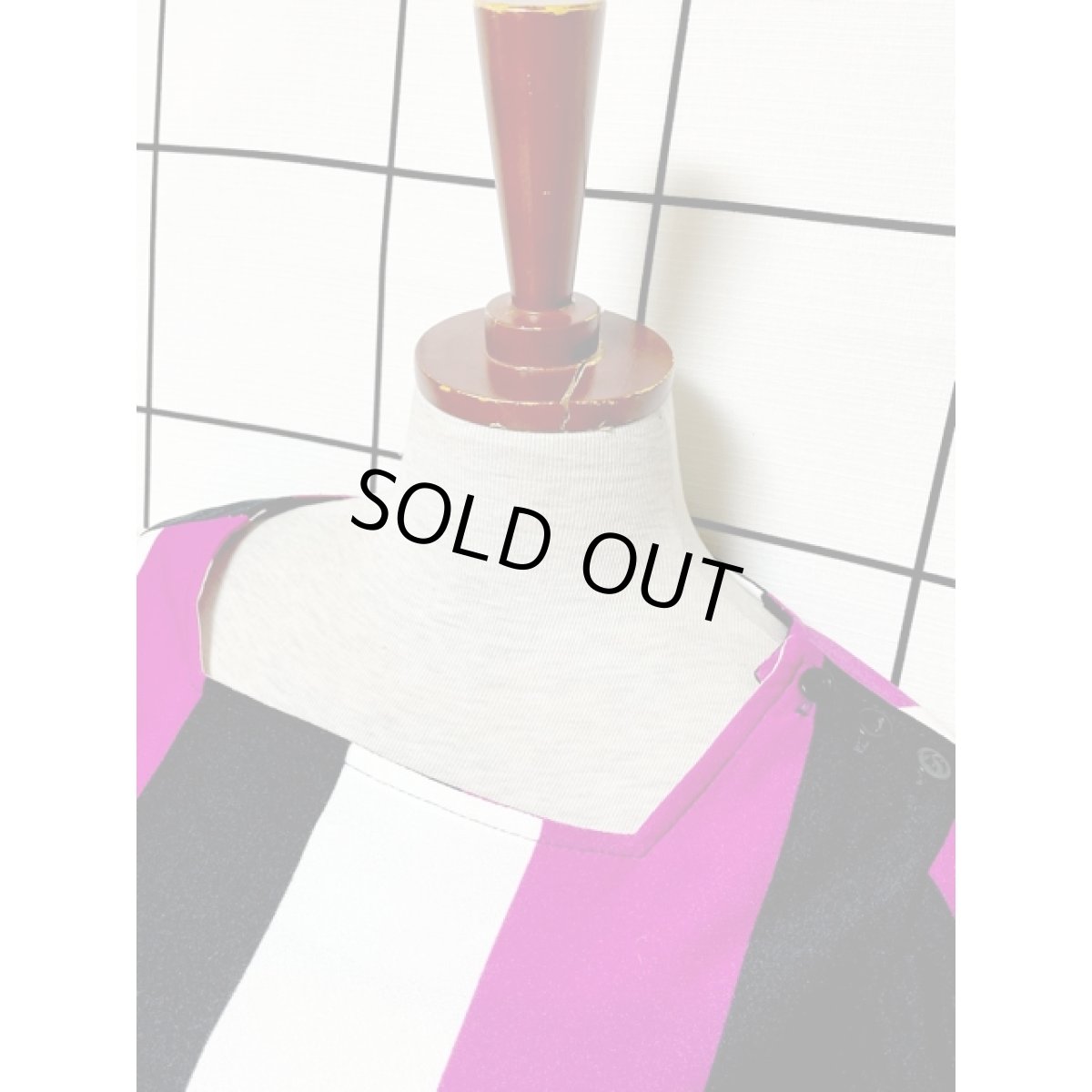 画像5: リボンベルト付 ストライプ ウエストゴム レトロ 長袖 アメリカ古着 ヴィンテージワンピース  (5)