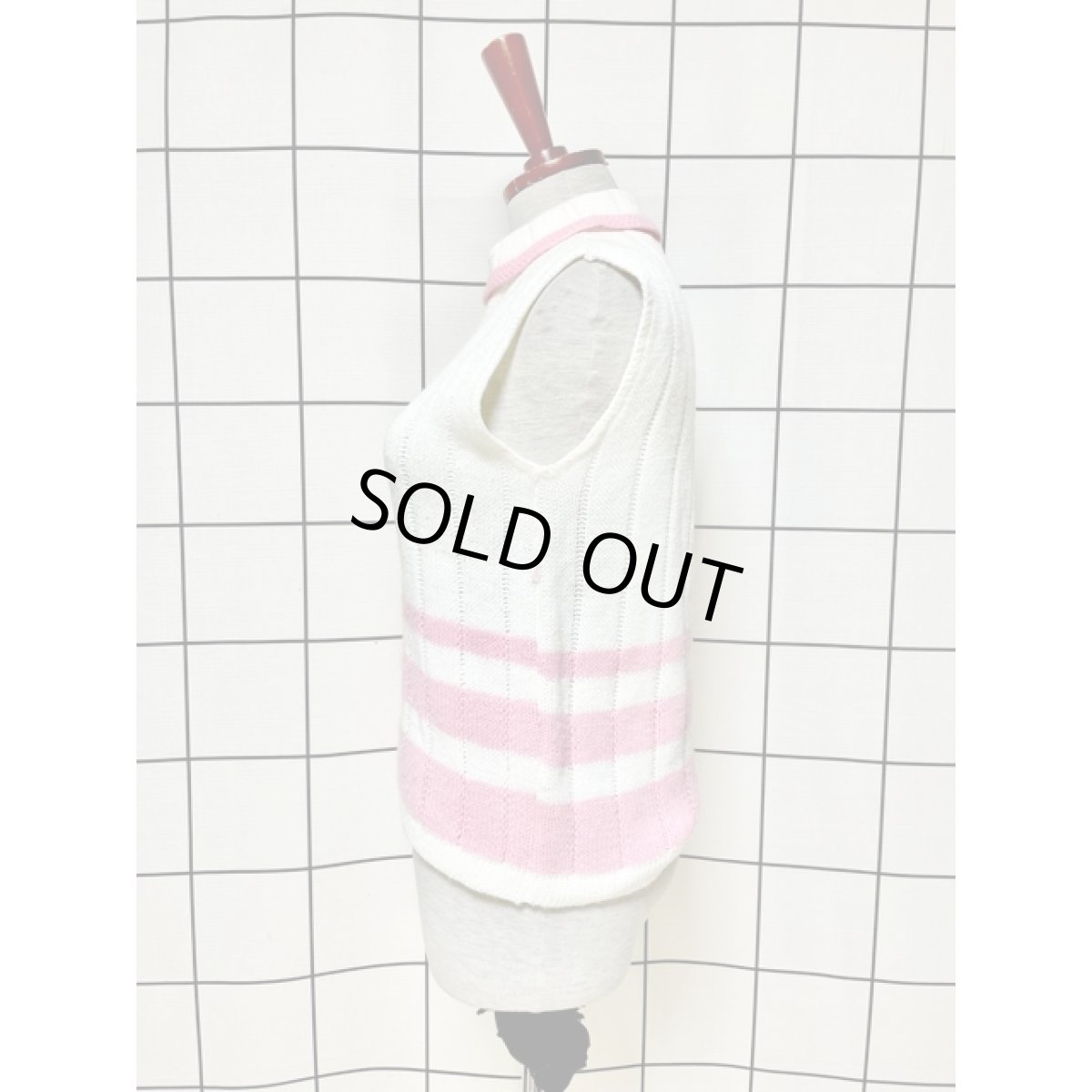 画像2: ボーダー タートルネック ホワイト ピンク レトロ アメリカ古着 ヴィンテージ ニットベスト (2)