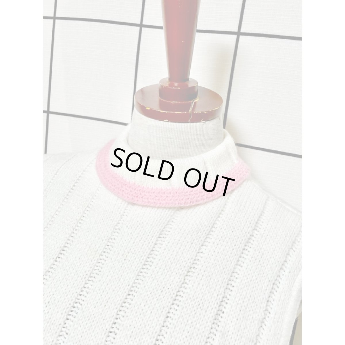 画像5: ボーダー タートルネック ホワイト ピンク レトロ アメリカ古着 ヴィンテージ ニットベスト (5)