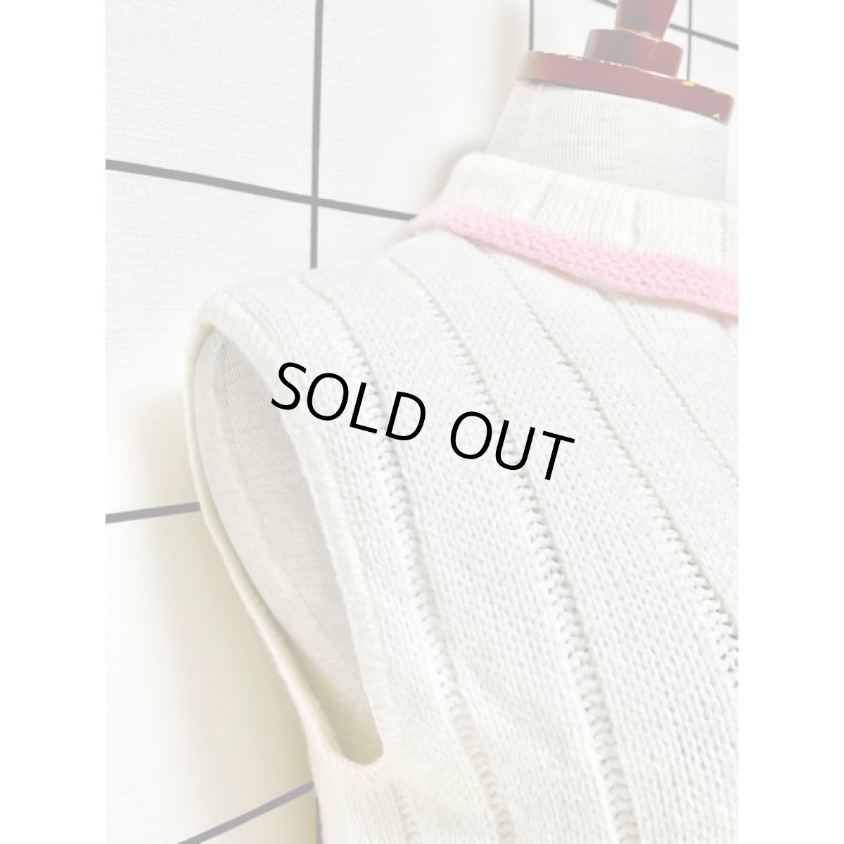 画像7: ボーダー タートルネック ホワイト ピンク レトロ アメリカ古着 ヴィンテージ ニットベスト (7)