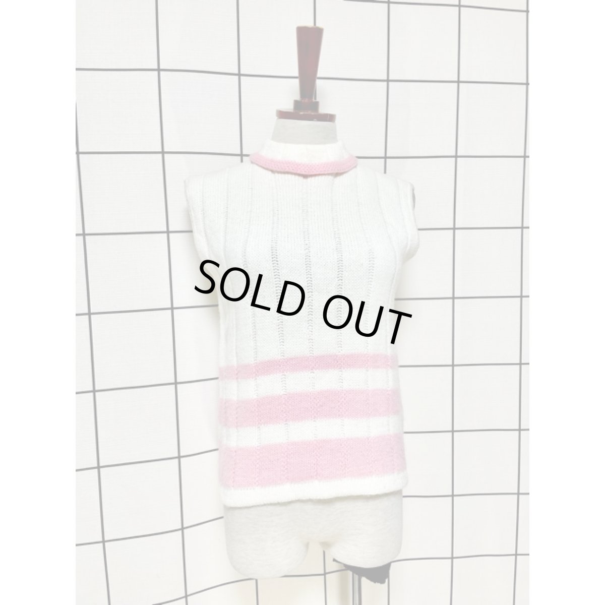 画像4: ボーダー タートルネック ホワイト ピンク レトロ アメリカ古着 ヴィンテージ ニットベスト (4)