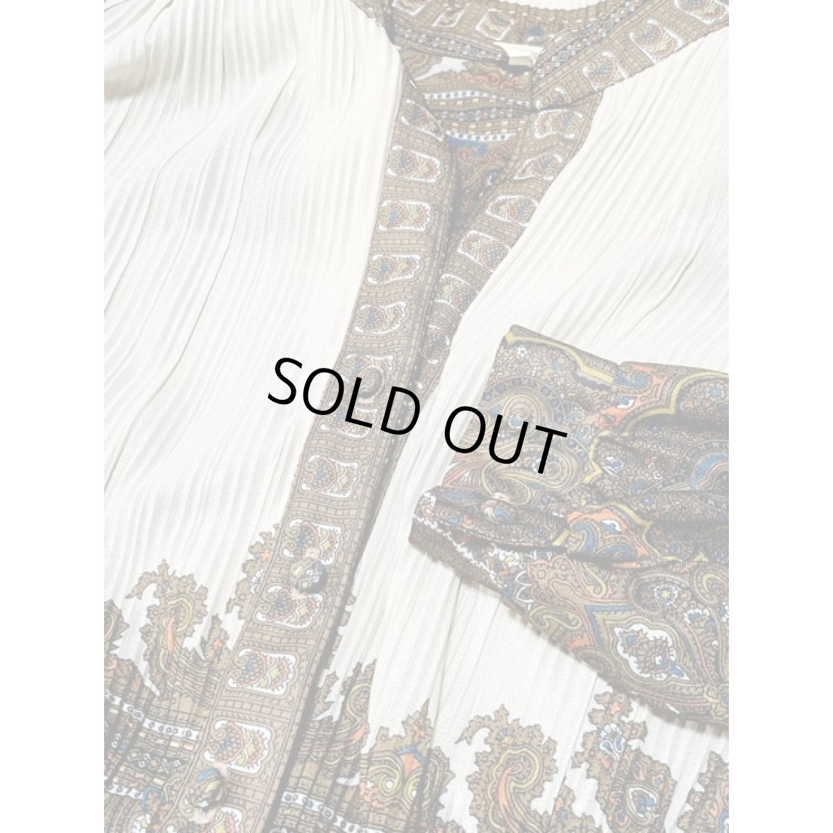 画像11: オリエンタル柄 プリーツ切り替え ウエストゴム レトロ 長袖 アメリカ古着 ヴィンテージワンピース  (11)