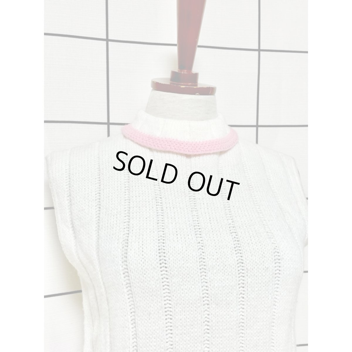 画像6: ボーダー タートルネック ホワイト ピンク レトロ アメリカ古着 ヴィンテージ ニットベスト (6)