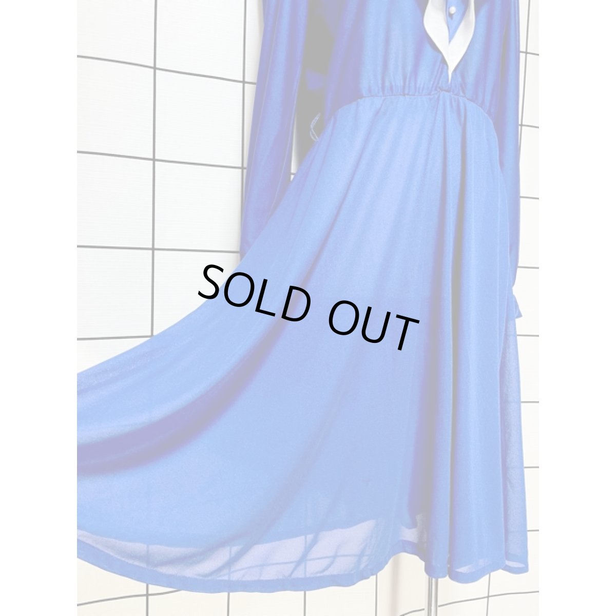 画像9: フロントフリル UNIONMADE ブルー ホワイト ウエストゴム レトロ アメリカ古着 ヴィンテージワンピース (9)