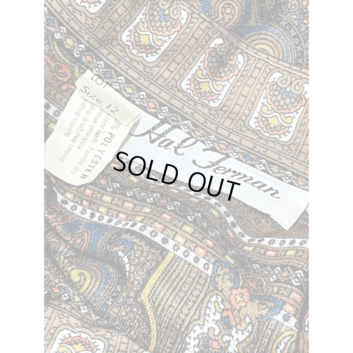 画像14: オリエンタル柄 プリーツ切り替え ウエストゴム レトロ 長袖 アメリカ古着 ヴィンテージワンピース  (14)