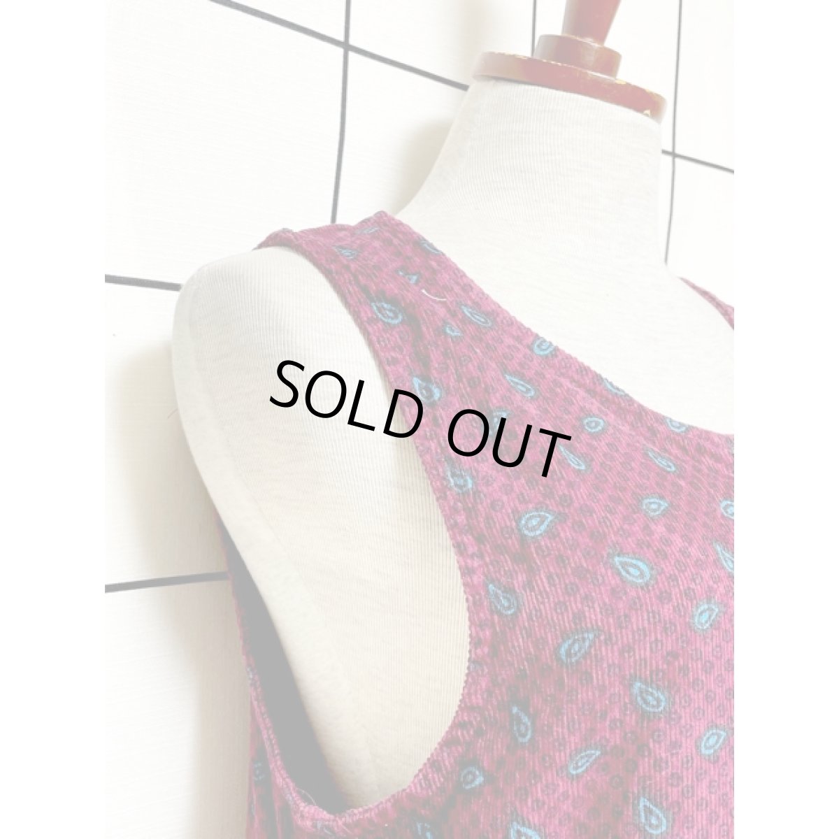 画像7: ペイズリーモチーフ コーデュロイ レトロ アメリカ古着 ノースリーブ ヴィンテージワンピース  (7)