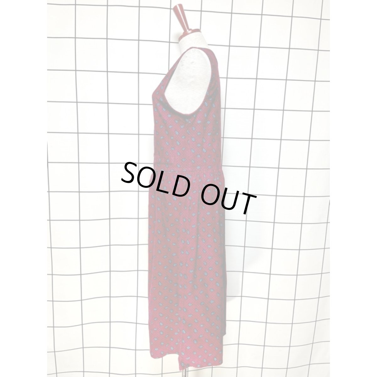 画像2: ペイズリーモチーフ コーデュロイ レトロ アメリカ古着 ノースリーブ ヴィンテージワンピース  (2)