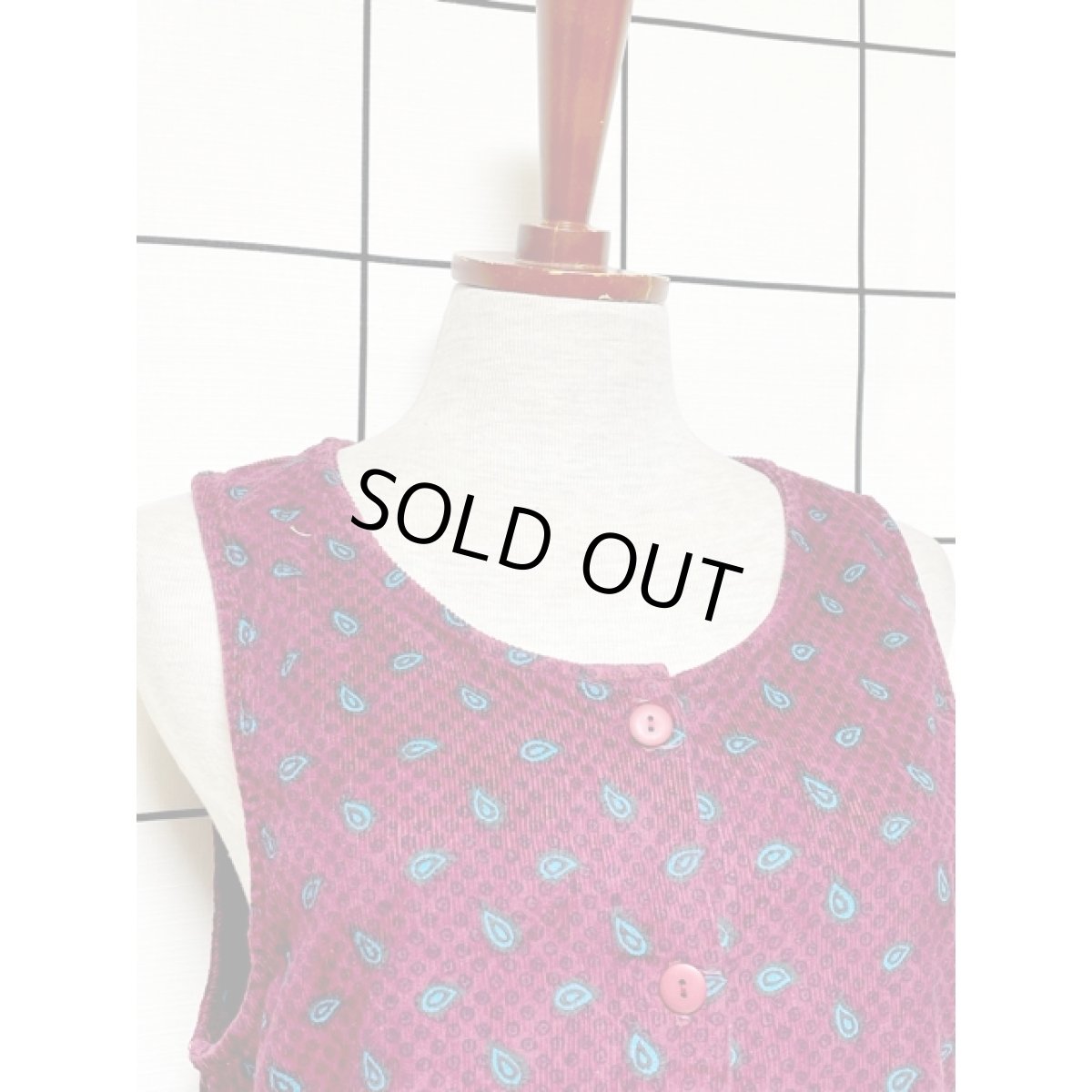 画像6: ペイズリーモチーフ コーデュロイ レトロ アメリカ古着 ノースリーブ ヴィンテージワンピース  (6)