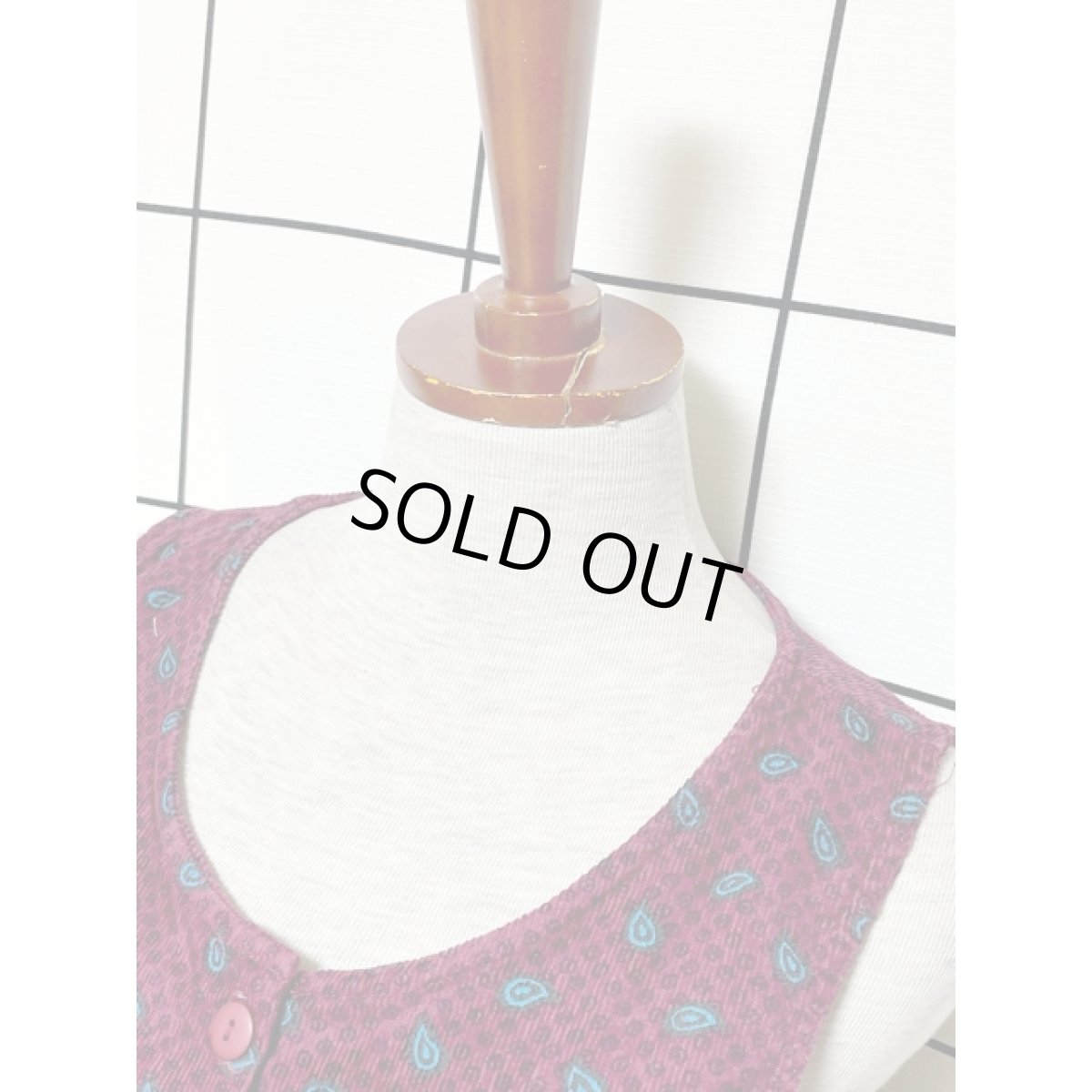 画像5: ペイズリーモチーフ コーデュロイ レトロ アメリカ古着 ノースリーブ ヴィンテージワンピース  (5)