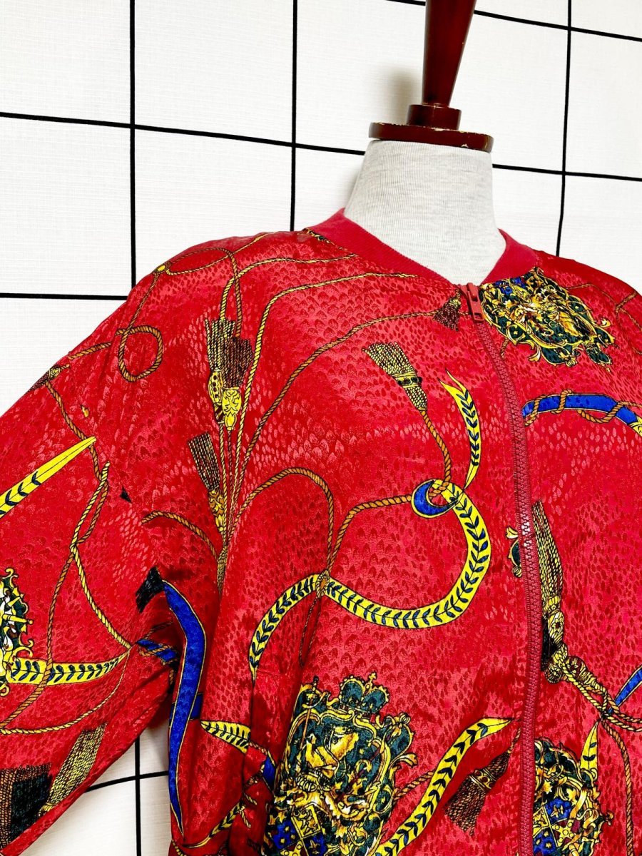 画像6: 【2500円均一対象商品】スカーフ柄 ジップアップ アメリカ古着 ジャンパー ヴィンテージブルゾンジャケット (6)