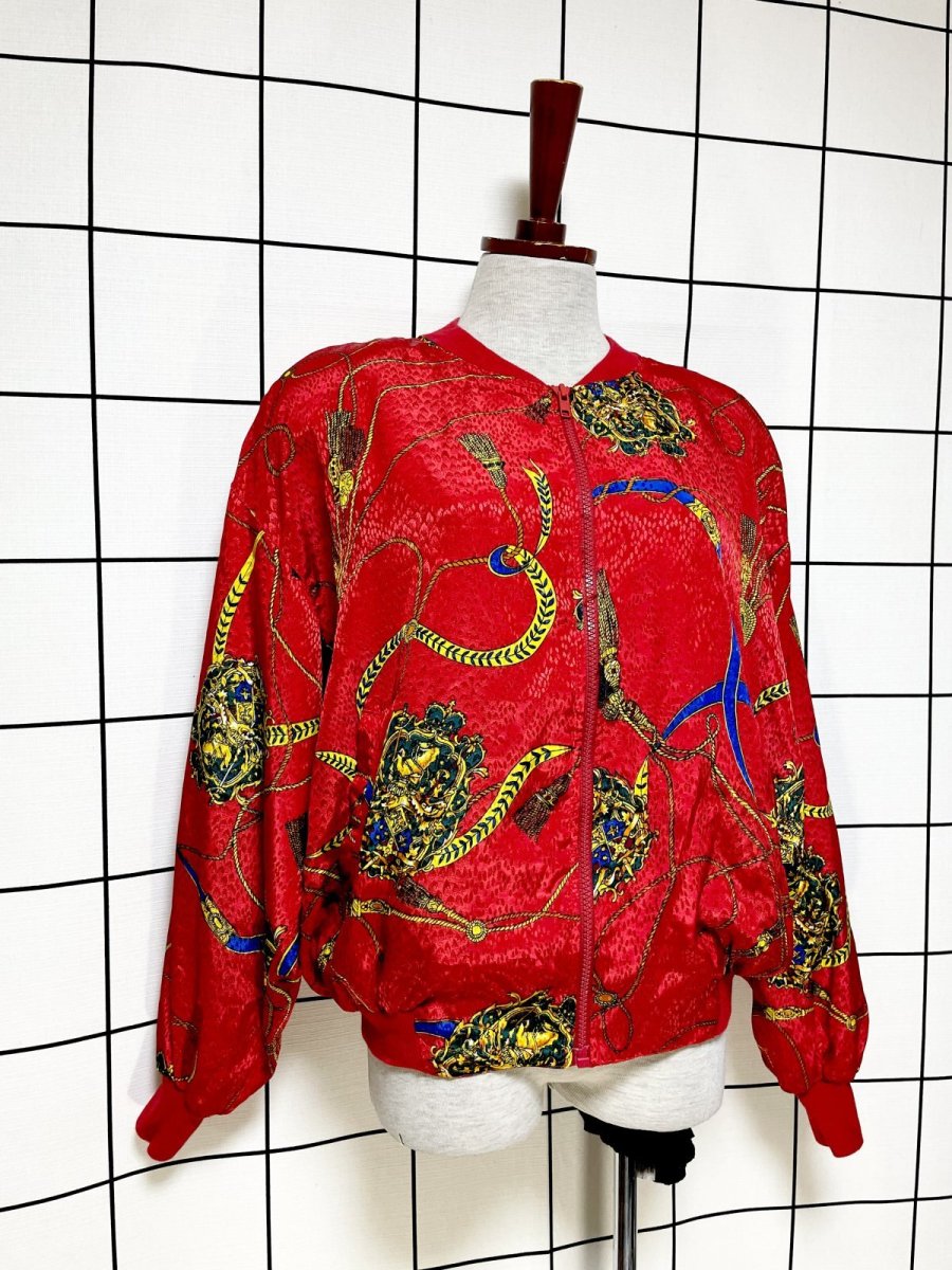 画像3: 【2500円均一対象商品】スカーフ柄 ジップアップ アメリカ古着 ジャンパー ヴィンテージブルゾンジャケット (3)