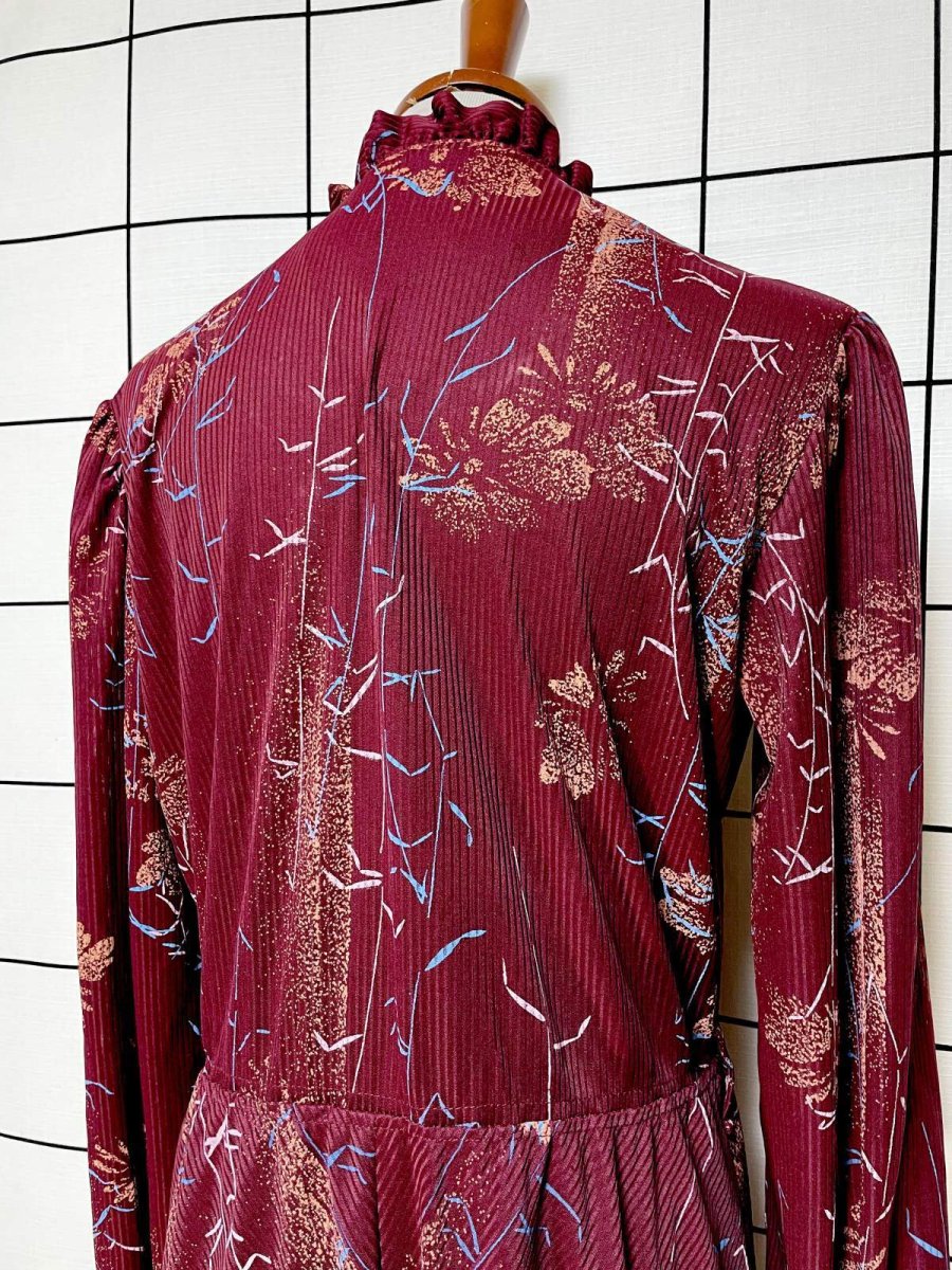 画像3: 首元フリル 花柄 ストライプ レトロ USA古着 ヴィンテージワンピース (3)