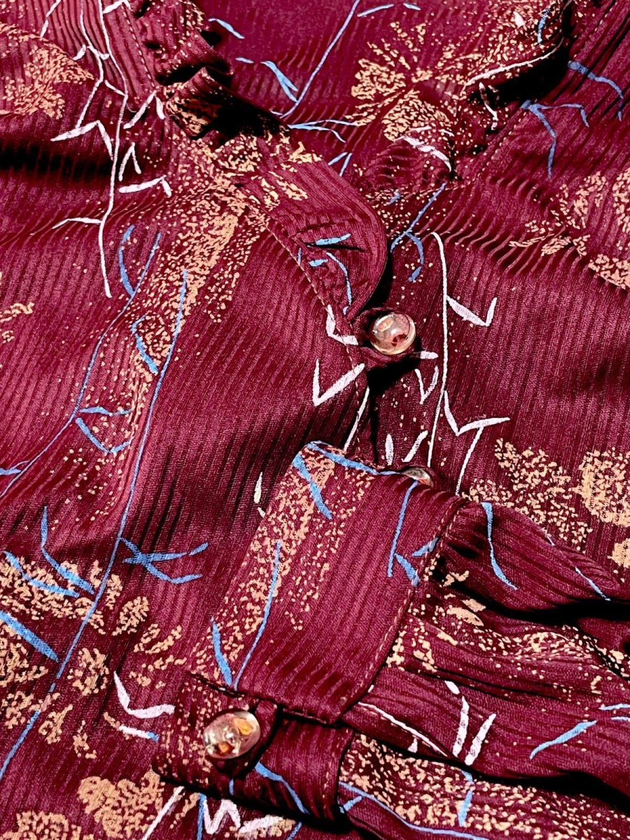 画像13: 首元フリル 花柄 ストライプ レトロ USA古着 ヴィンテージワンピース (13)