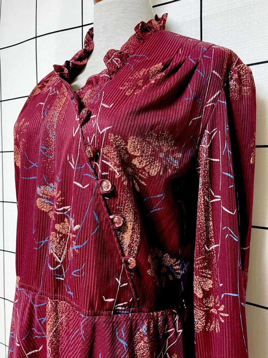 画像11: 首元フリル 花柄 ストライプ レトロ USA古着 ヴィンテージワンピース (11)