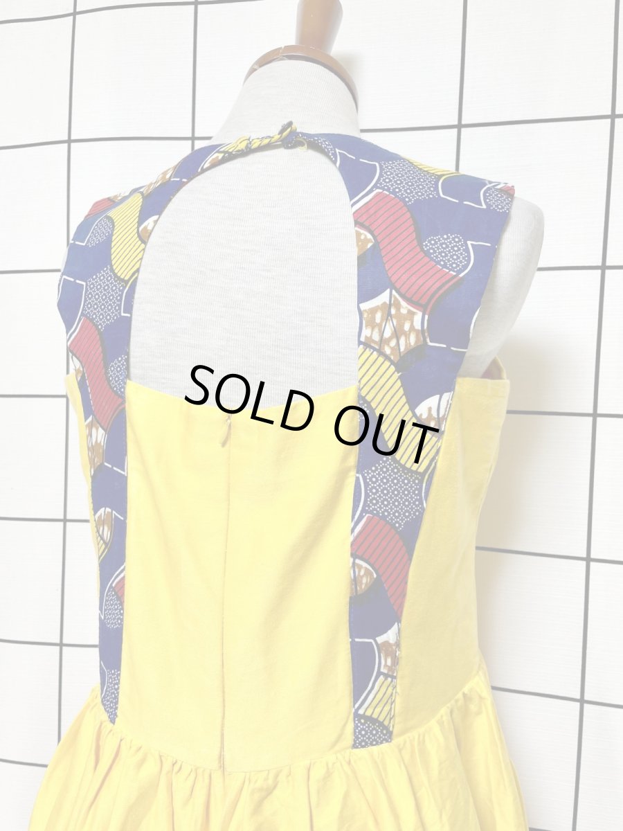 画像4: イエロー 切り替えし ノースリーブ レトロ ヨーロッパ古着 ヴィンテージワンピース (4)