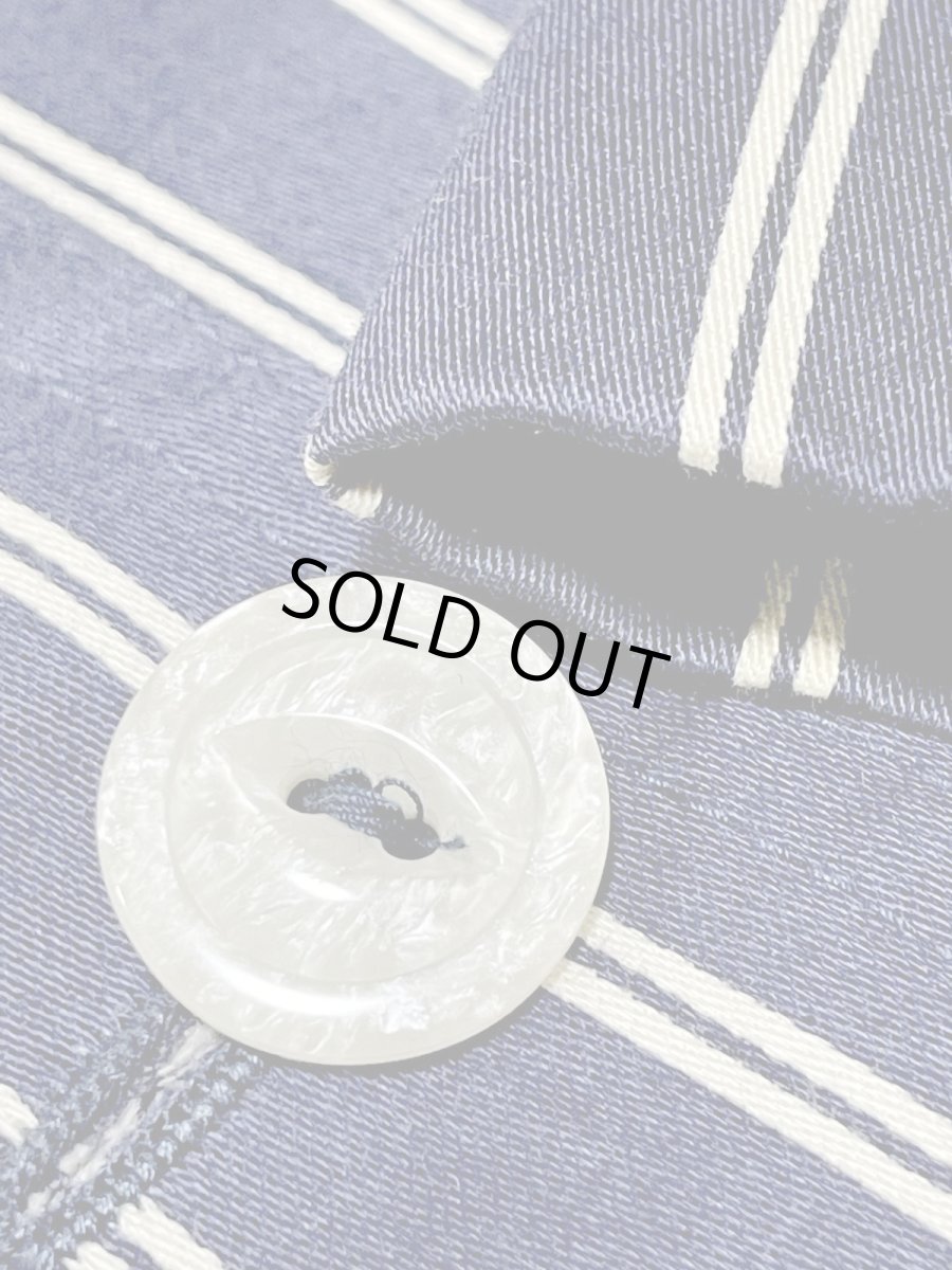 画像10: ストライプ ショート丈 ノーカラー ネイビー ホワイト レトロ アメリカ古着 ヴィンテージジャケット (10)