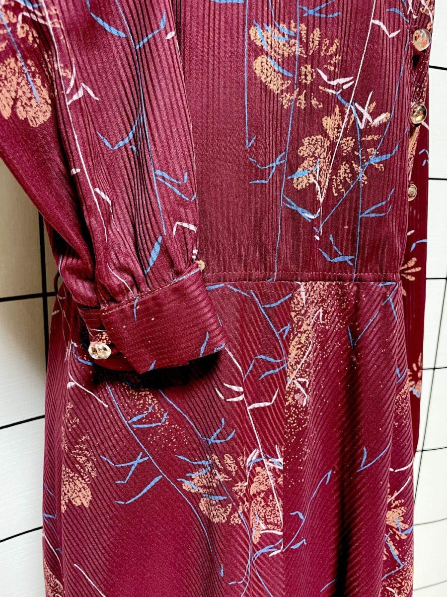 画像8: 首元フリル 花柄 ストライプ レトロ USA古着 ヴィンテージワンピース (8)