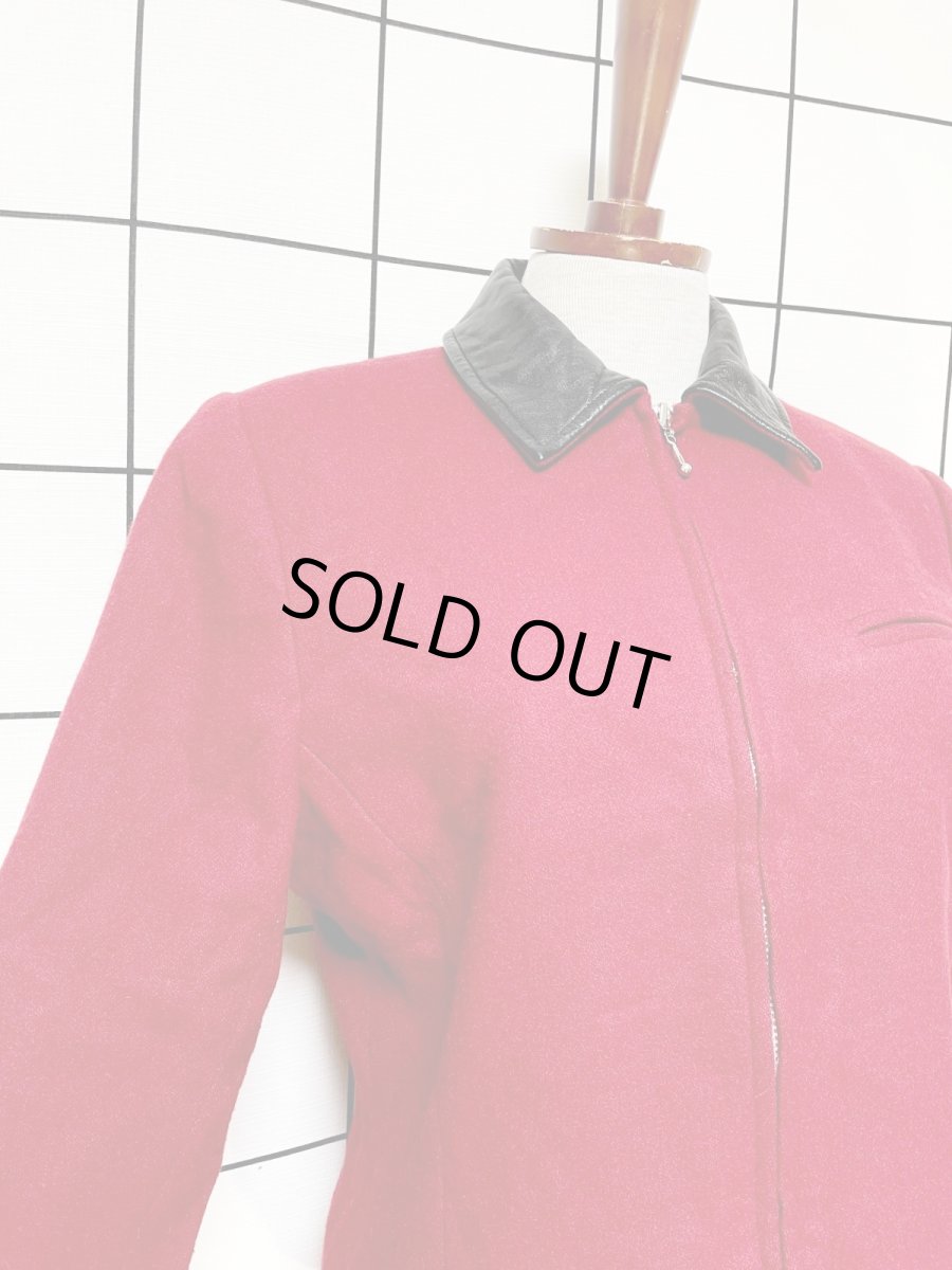 画像6: レザー襟 ウール レッド ジップアップ レトロ アメリカ古着 ヴィンテージジャケット (6)