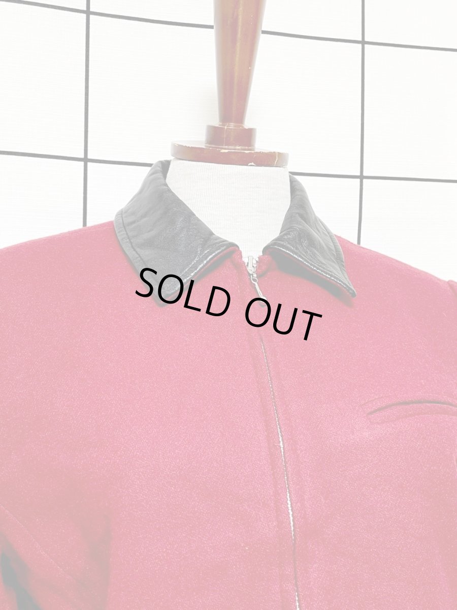 画像5: レザー襟 ウール レッド ジップアップ レトロ アメリカ古着 ヴィンテージジャケット (5)