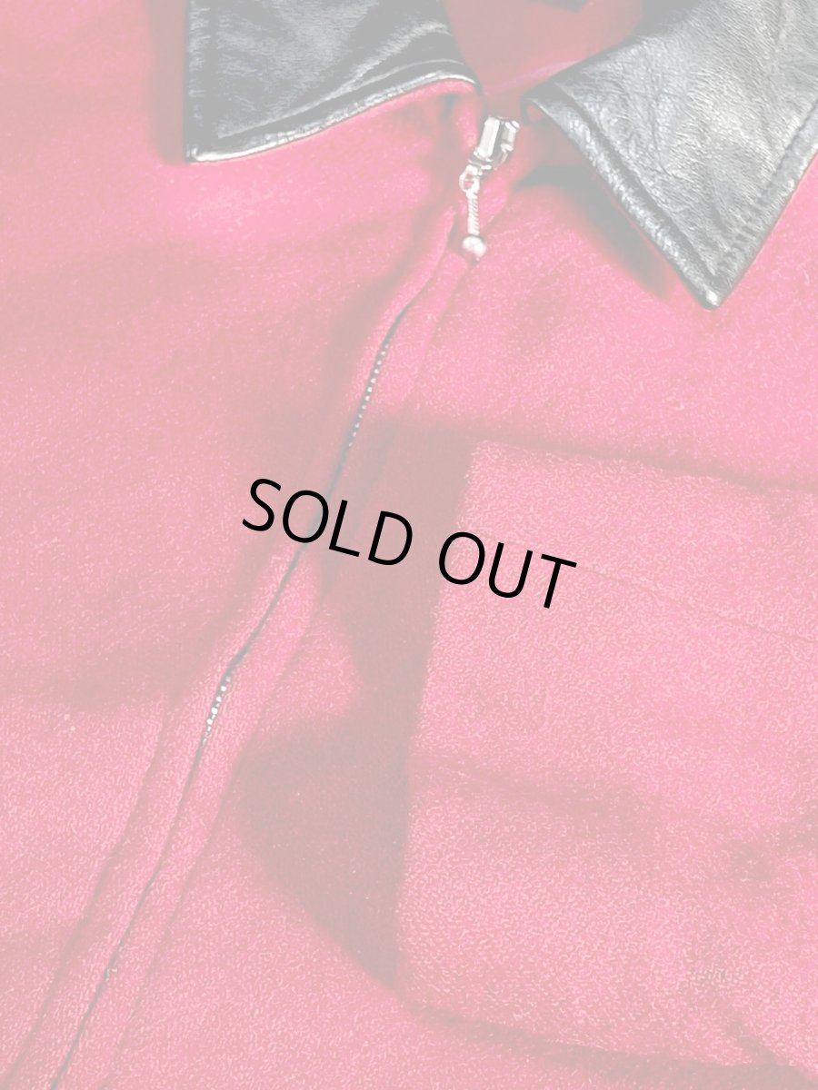 画像10: レザー襟 ウール レッド ジップアップ レトロ アメリカ古着 ヴィンテージジャケット (10)