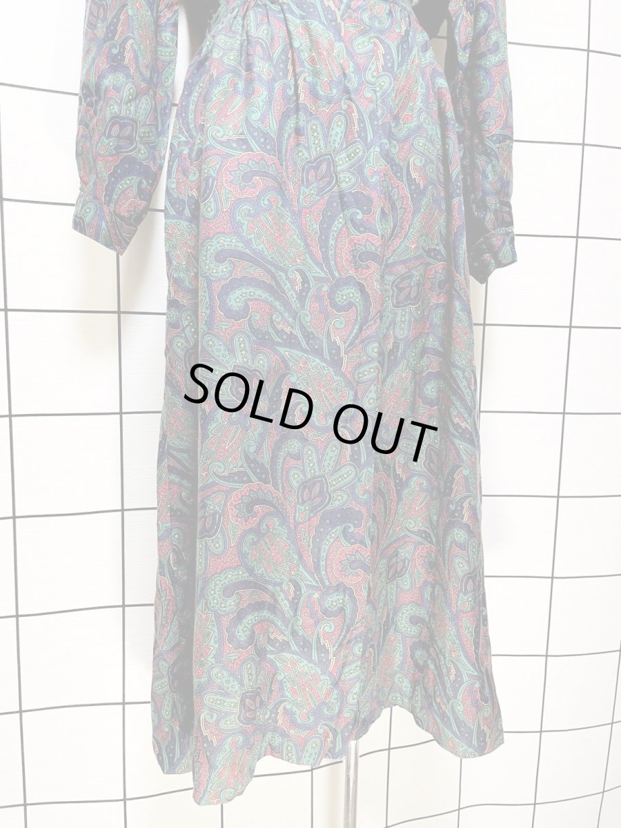 画像8: ペイズリー 前開き ウエストゴム レトロ アメリカ古着 ヴィンテージワンピース (8)