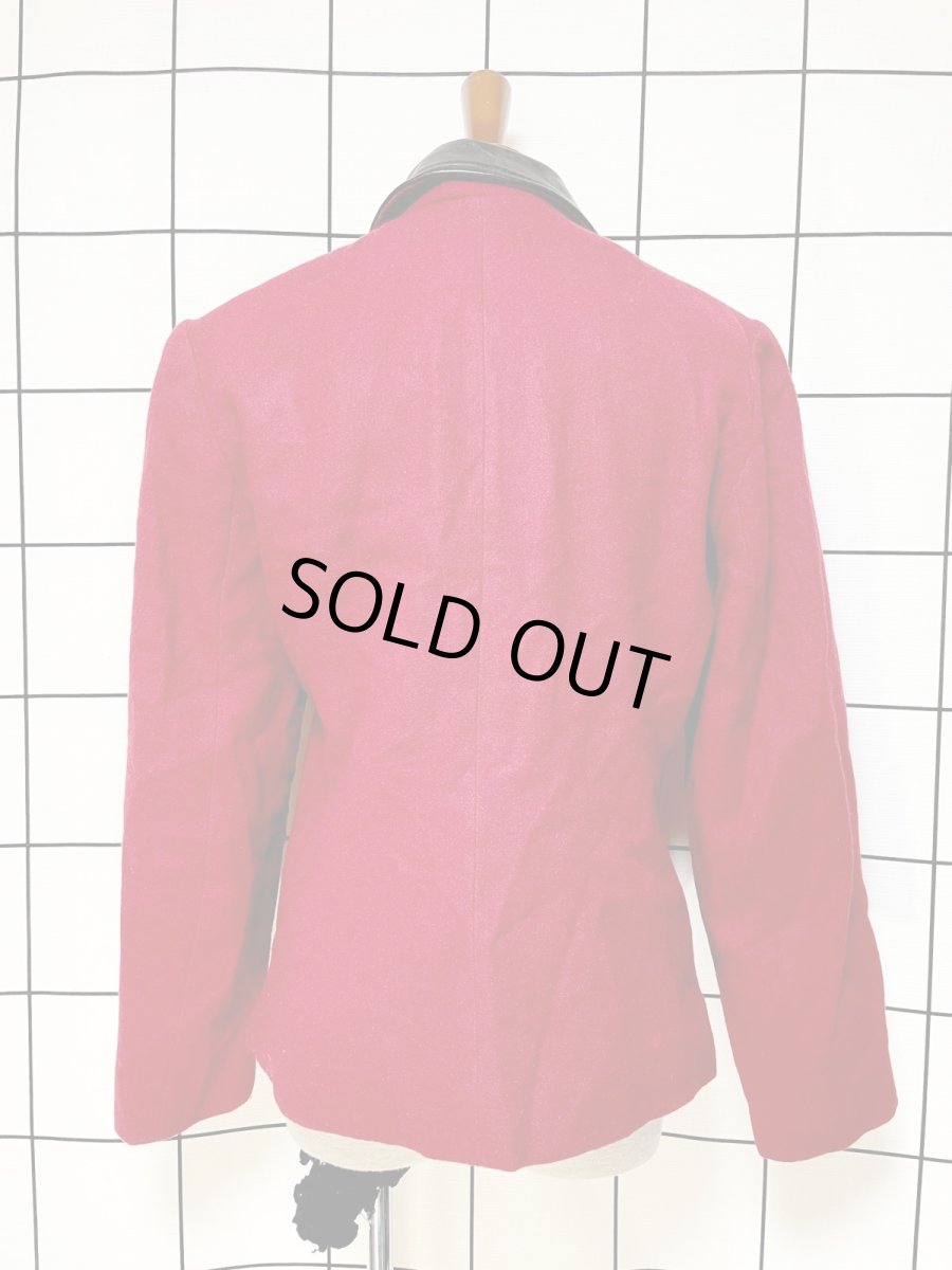 画像2: レザー襟 ウール レッド ジップアップ レトロ アメリカ古着 ヴィンテージジャケット (2)