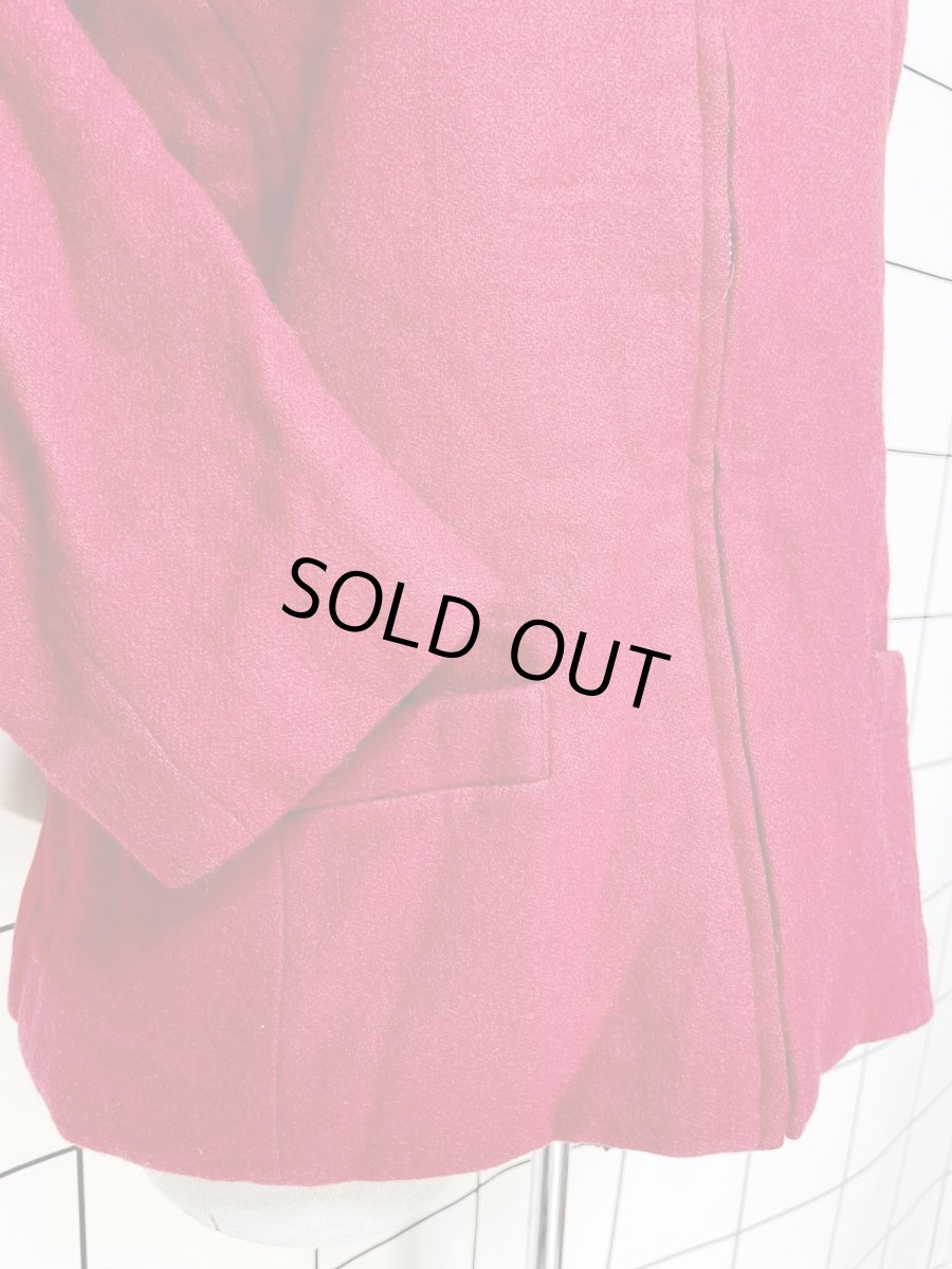 画像8: レザー襟 ウール レッド ジップアップ レトロ アメリカ古着 ヴィンテージジャケット (8)