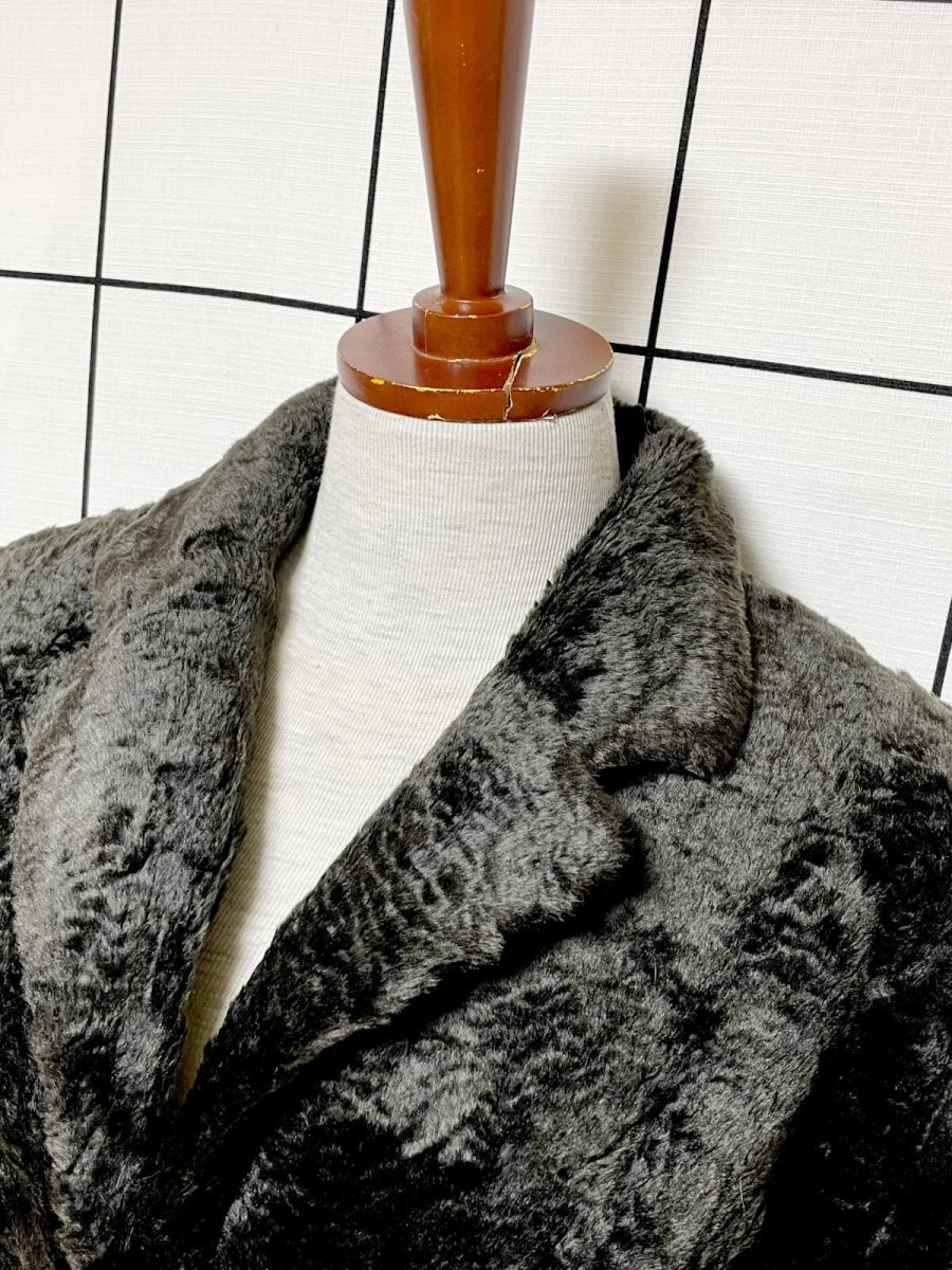 画像4: フェイクファー フロントフック ダークブラウン USA古着 レトロ ヴィンテージコート (4)