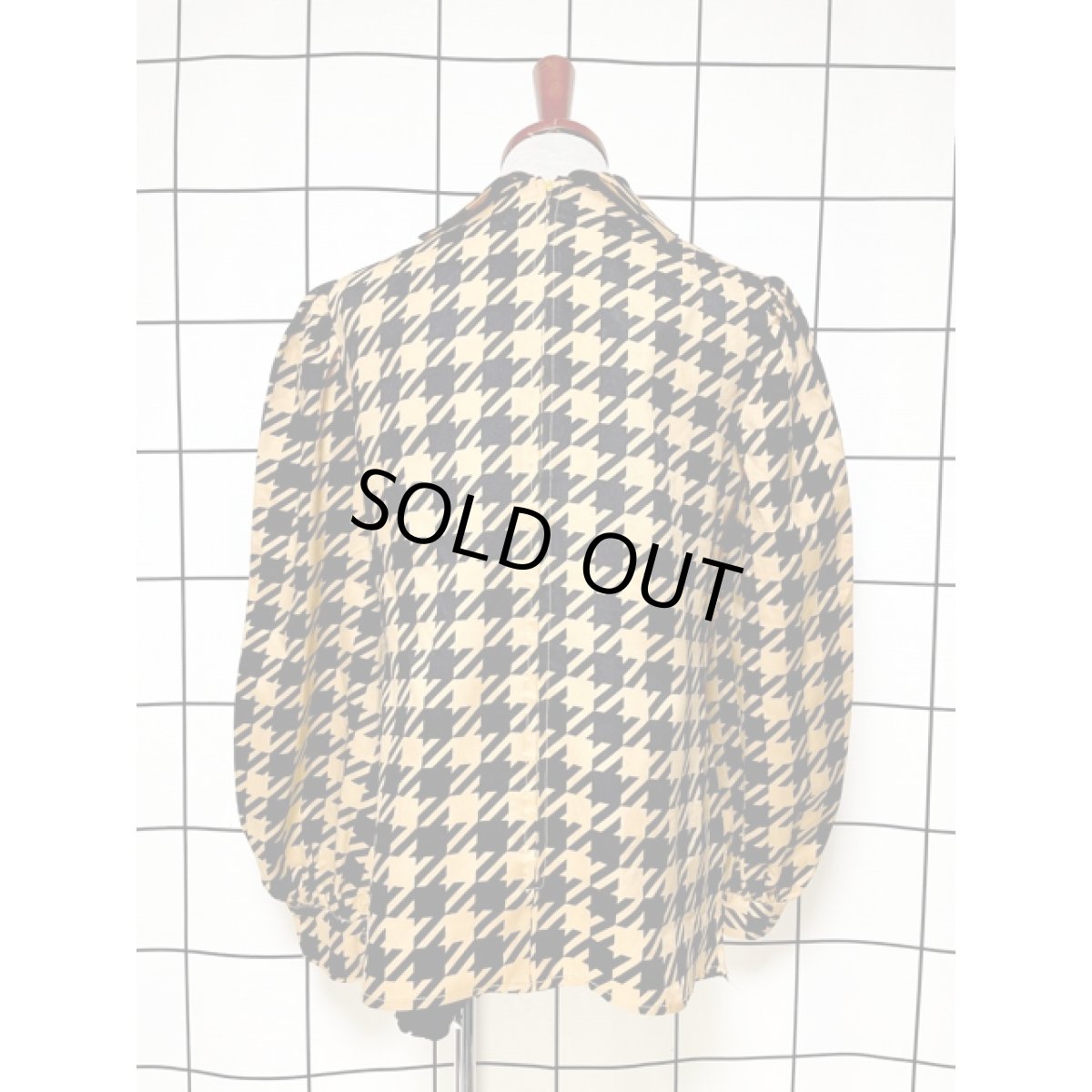 画像2: リボンタイ付 千鳥格子模様 レトロ アメリカ古着 シャツ ヴィンテージブラウス (2)