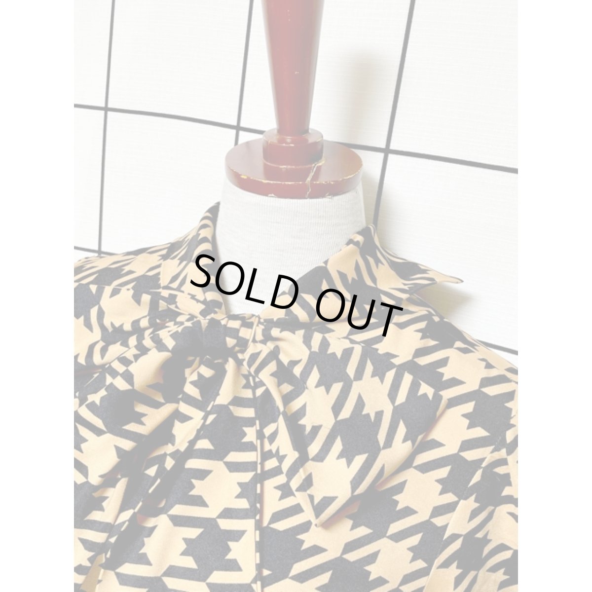 画像5: リボンタイ付 千鳥格子模様 レトロ アメリカ古着 シャツ ヴィンテージブラウス (5)