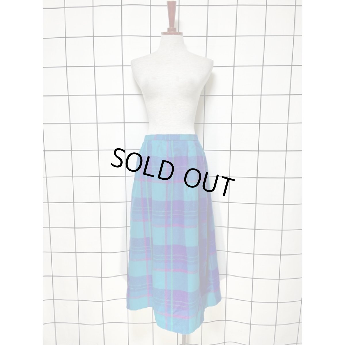 画像4: チェック柄 ウール レトロ アメリカ古着 ヴィンテージスカート (4)