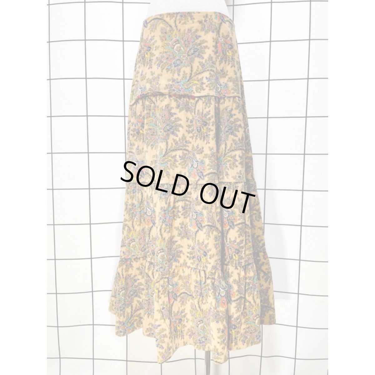 画像2: コーデュロイ ティアード ペイズリー 暖か レトロ アメリカ古着 ヴィンテージロングスカート (2)