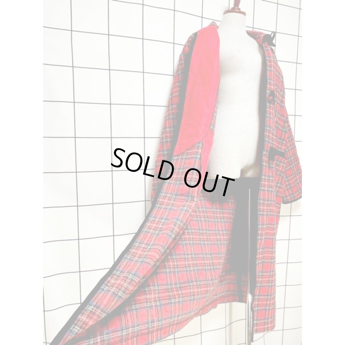 画像8: TRAD トラッド ガーリー チェック柄 トグルボタン レトロ USA古着 ヴィンテージロングコート (8)