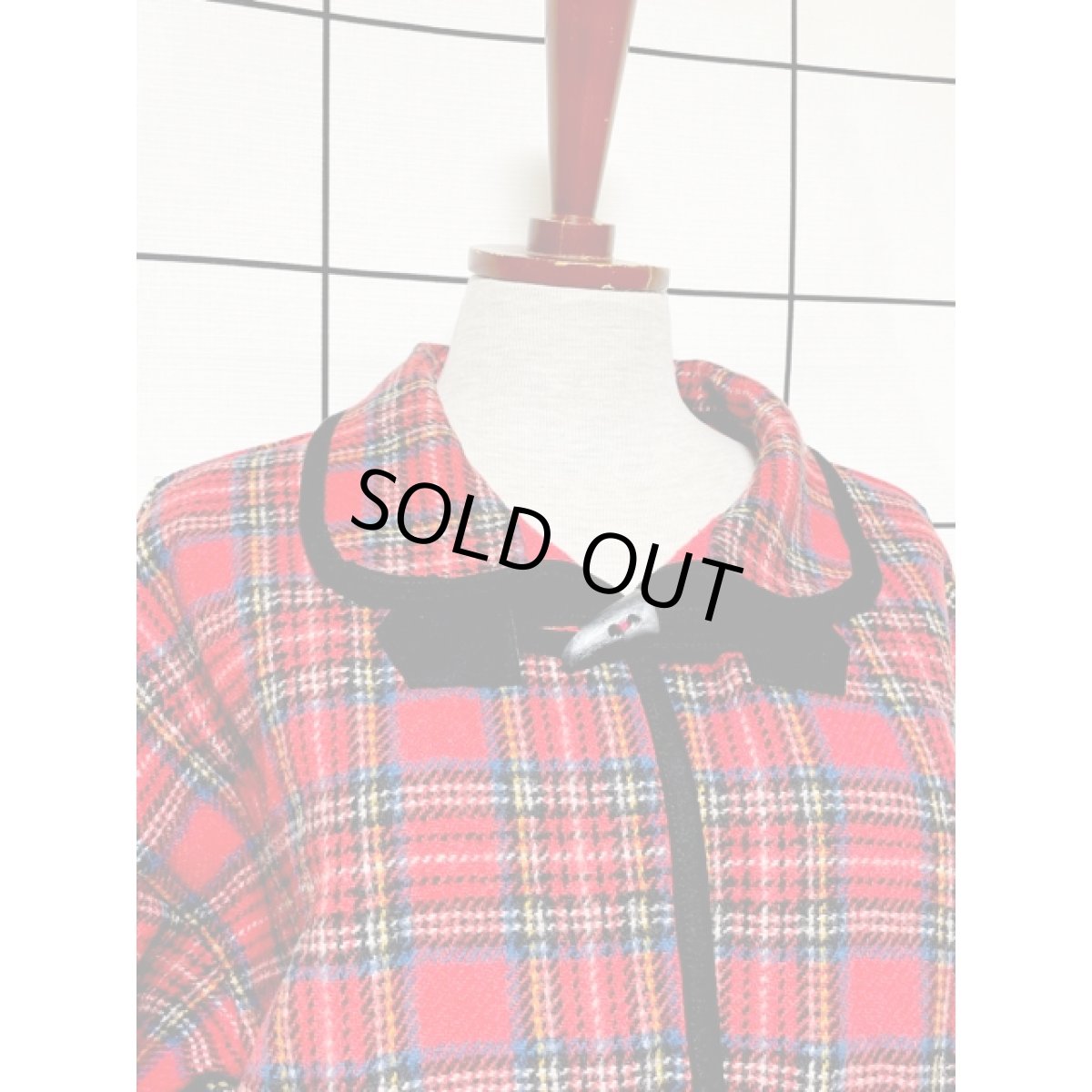 画像5: TRAD トラッド ガーリー チェック柄 トグルボタン レトロ USA古着 ヴィンテージロングコート (5)