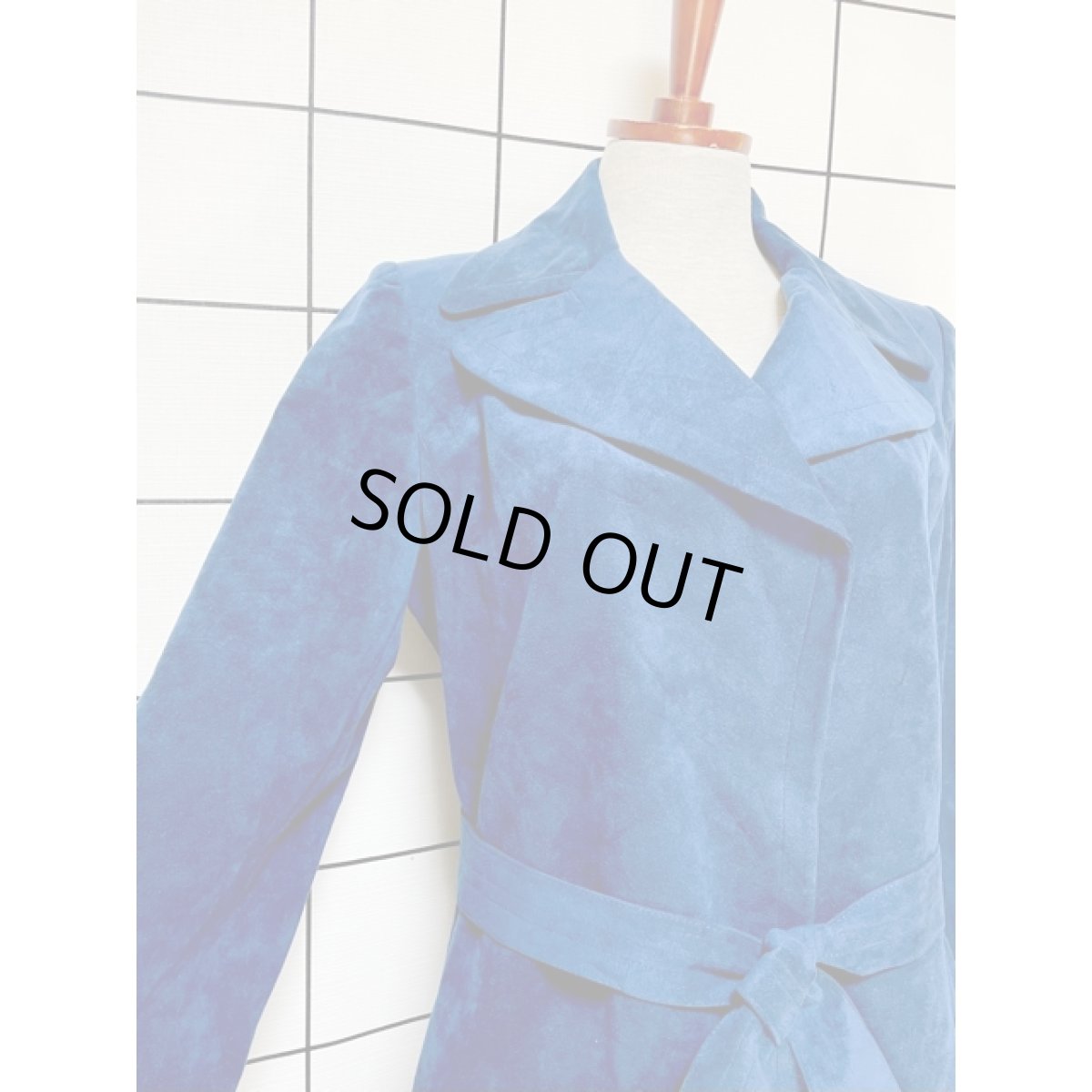 画像6: スエード ネイビー パープル切り替え 無地 ベルト付 UNIONMADE レトロ USA古着 ヴィンテージロングコート (6)