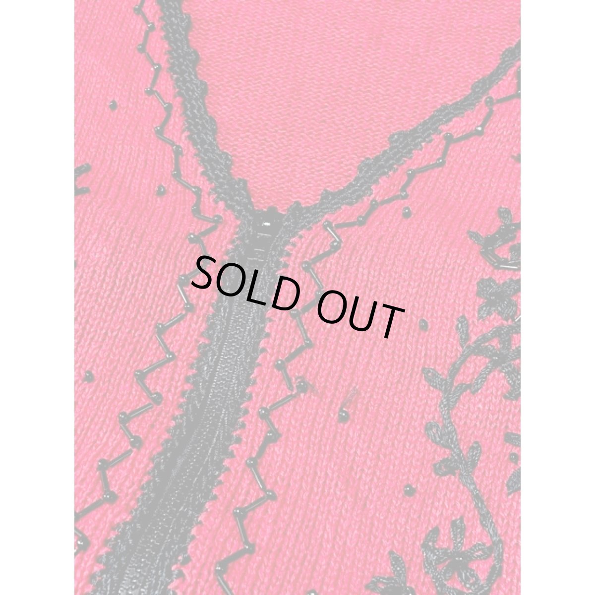 画像9: ビーズ装飾 レッド ブラック ジップアップ レトロ アメリカ古着 ヴィンテージニットベスト (9)